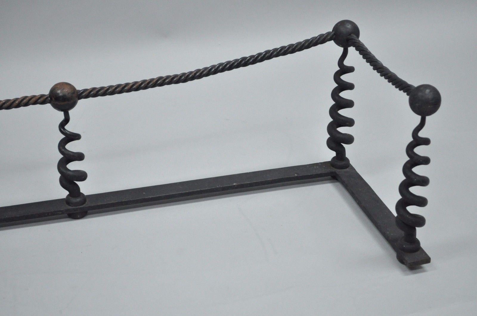 19th Century Antique Arts & Crafts Hand-Wrought Iron Spiral Twist Fireplace Mantle Fender For Sale
