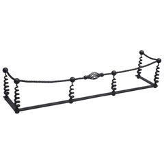 Antique Arts & Crafts Hand-Wrought Iron Spiral Twist Fireplace Mantle Fender