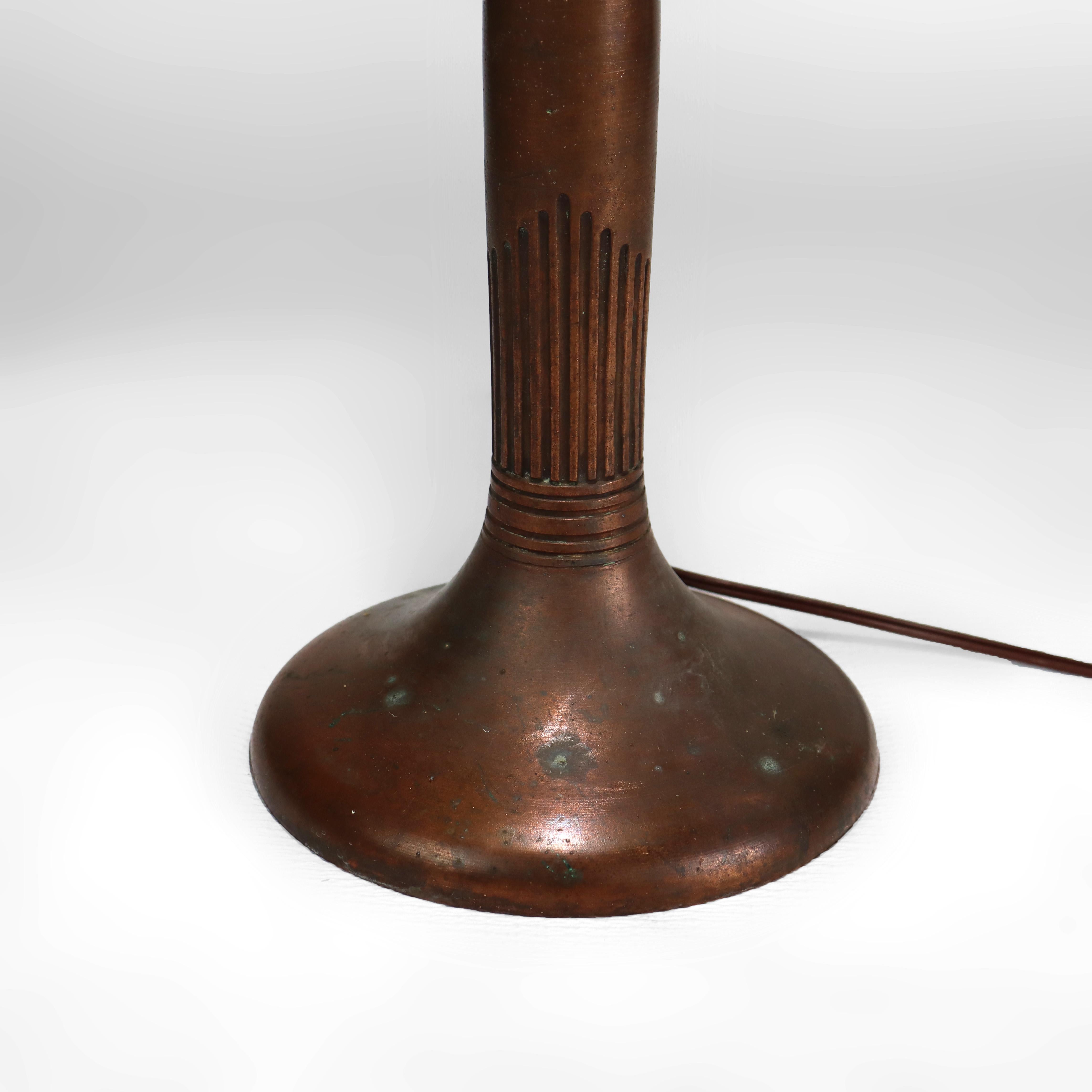 Antique Arts & Crafts Handel Reverse Painted Stylized Foliage Table Lamp c1920 Estadounidense en venta