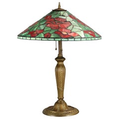 Antique Arts & Crafts Handel School Mosaic Leaded Glass Table Lamp, Circa 1920