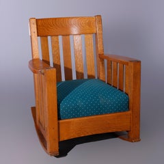 Antique Arts & Crafts Harden Arts & Crafts Mission Oak Rocker, Circa 1910