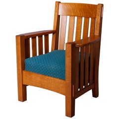 Antique Arts & Crafts Harden Mission Oak Armchair, c1910