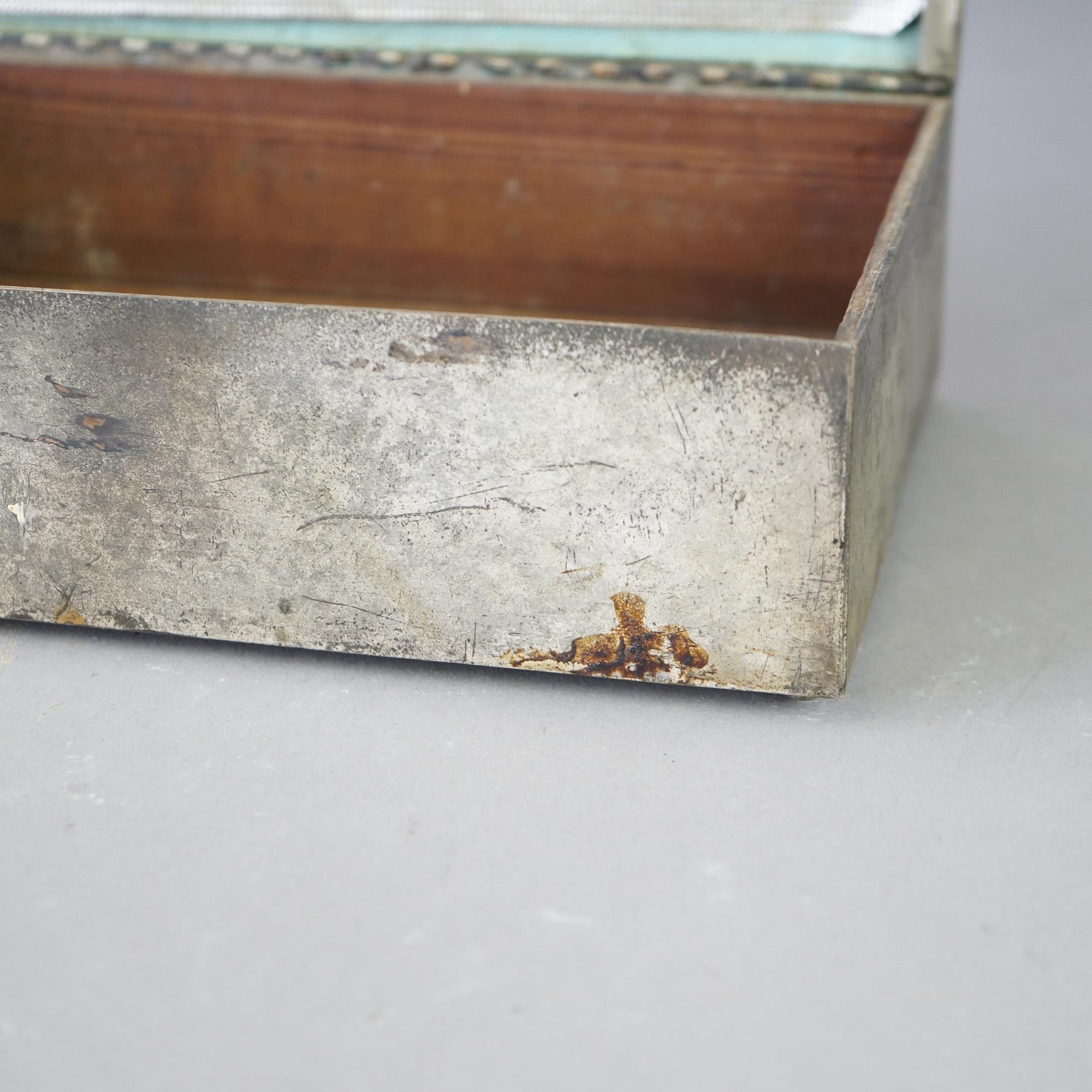 American Antique Arts & Crafts Heintz Sterling Silver on Bronze Box c1910