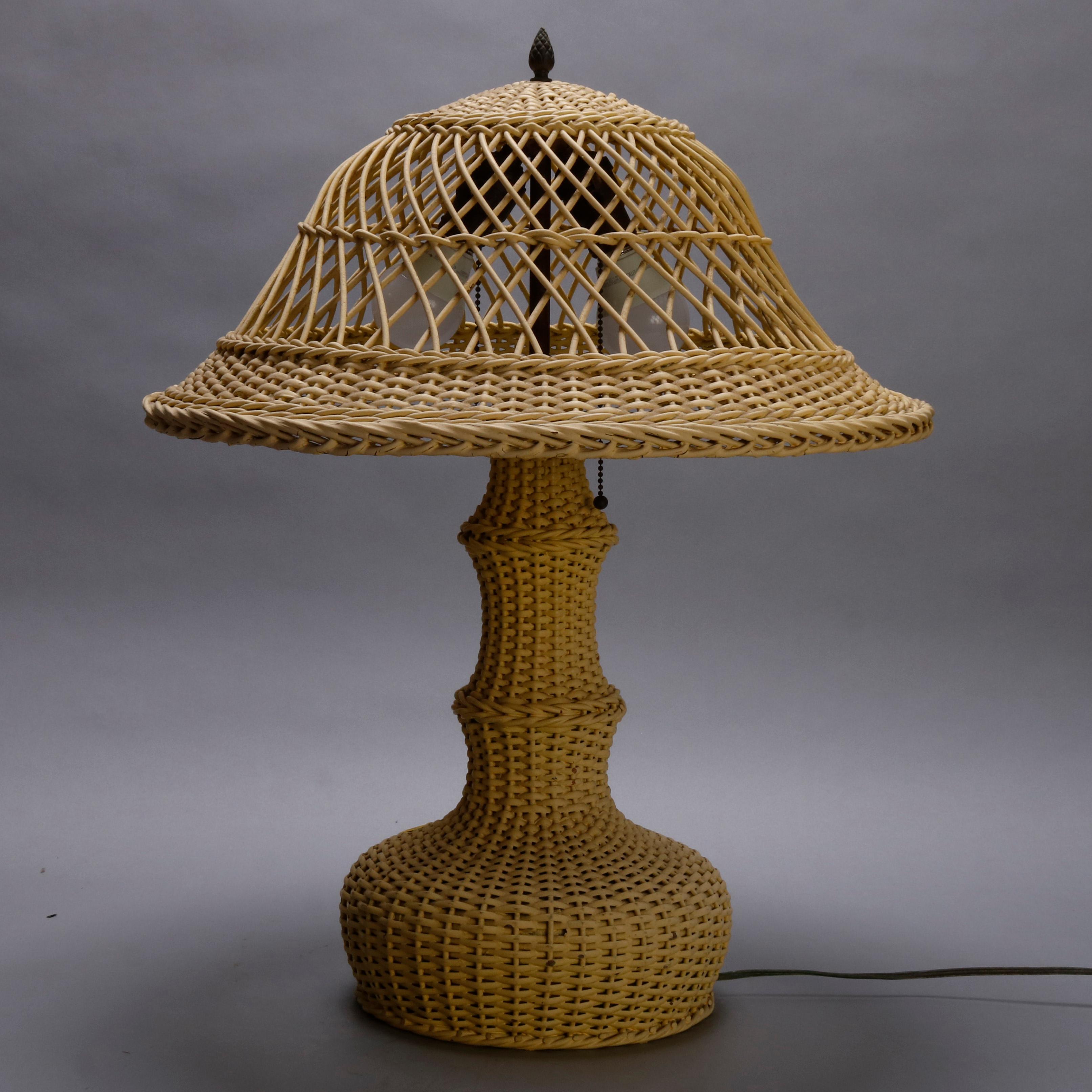 Arts and Crafts Antique Arts & Crafts Heywood Wakefield School Wicker Table Lamp, circa 1920