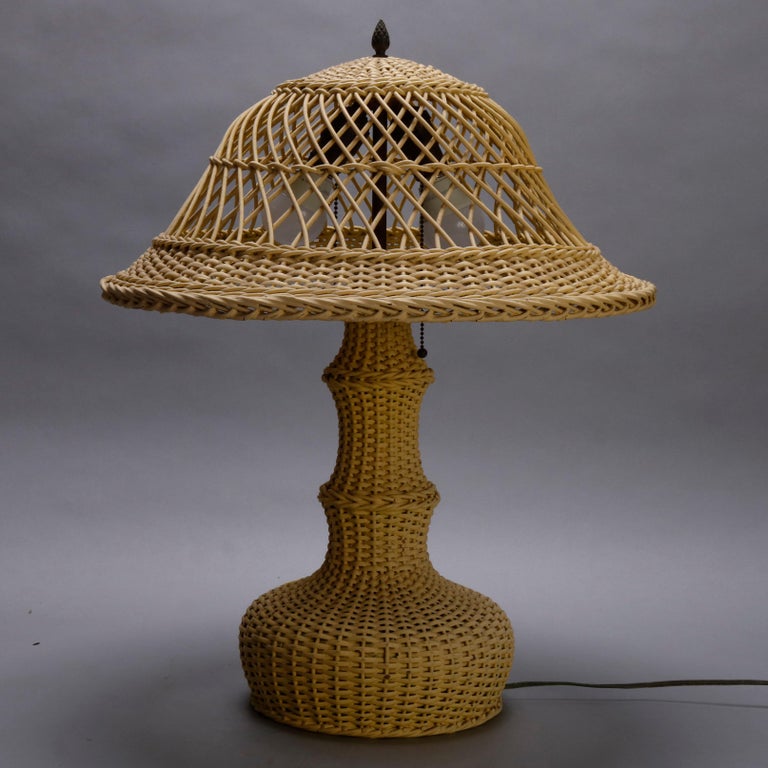 Antique Arts and Crafts Heywood Wakefield School Wicker Table Lamp