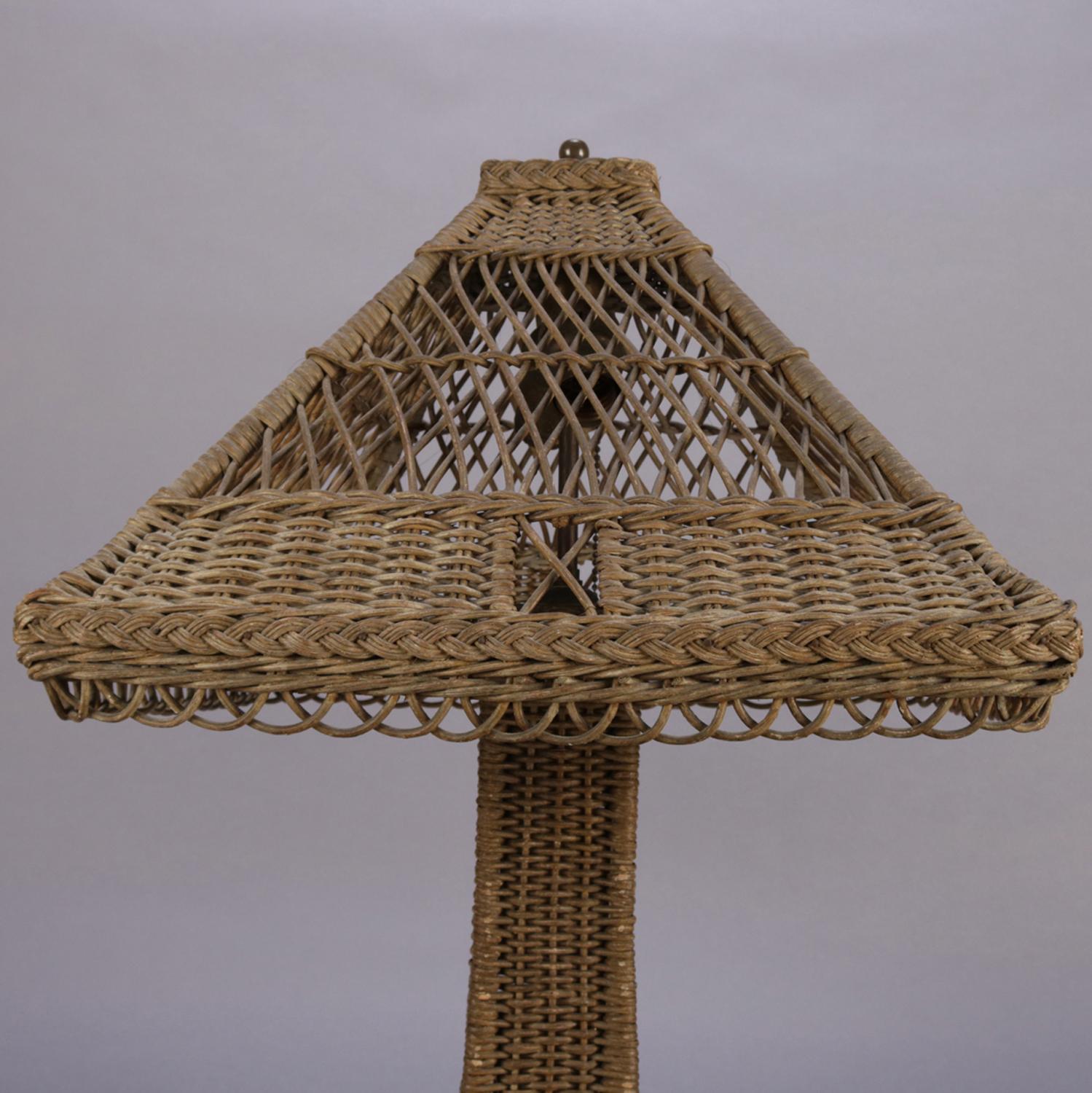 Arts and Crafts Antique Arts & Crafts Heywood-Wakefield School Wicker Table Lamp, circa 1910
