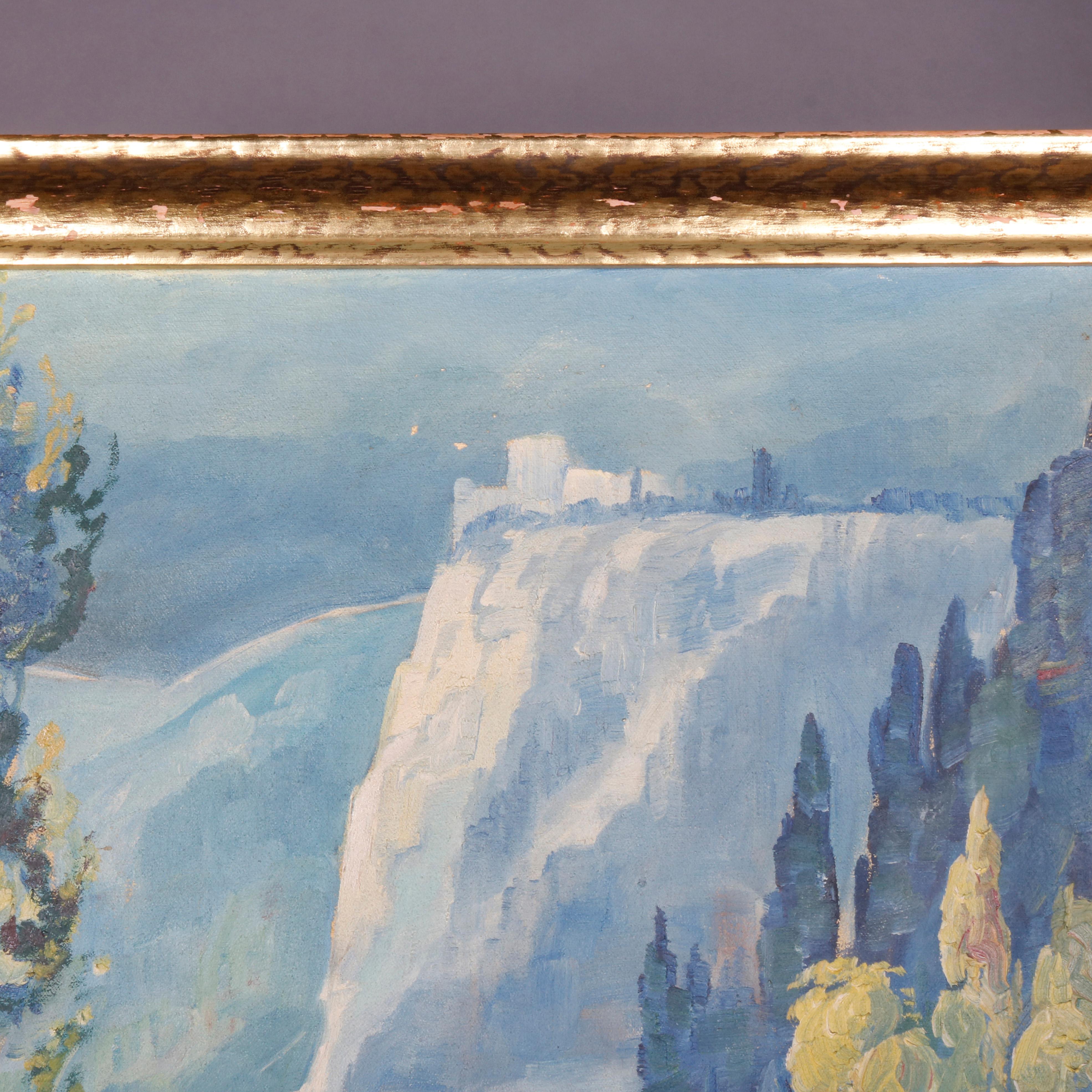 Arts and Crafts Antique Arts & Crafts Impressionist Oil on Canvas Landscape Painting, circa 1930