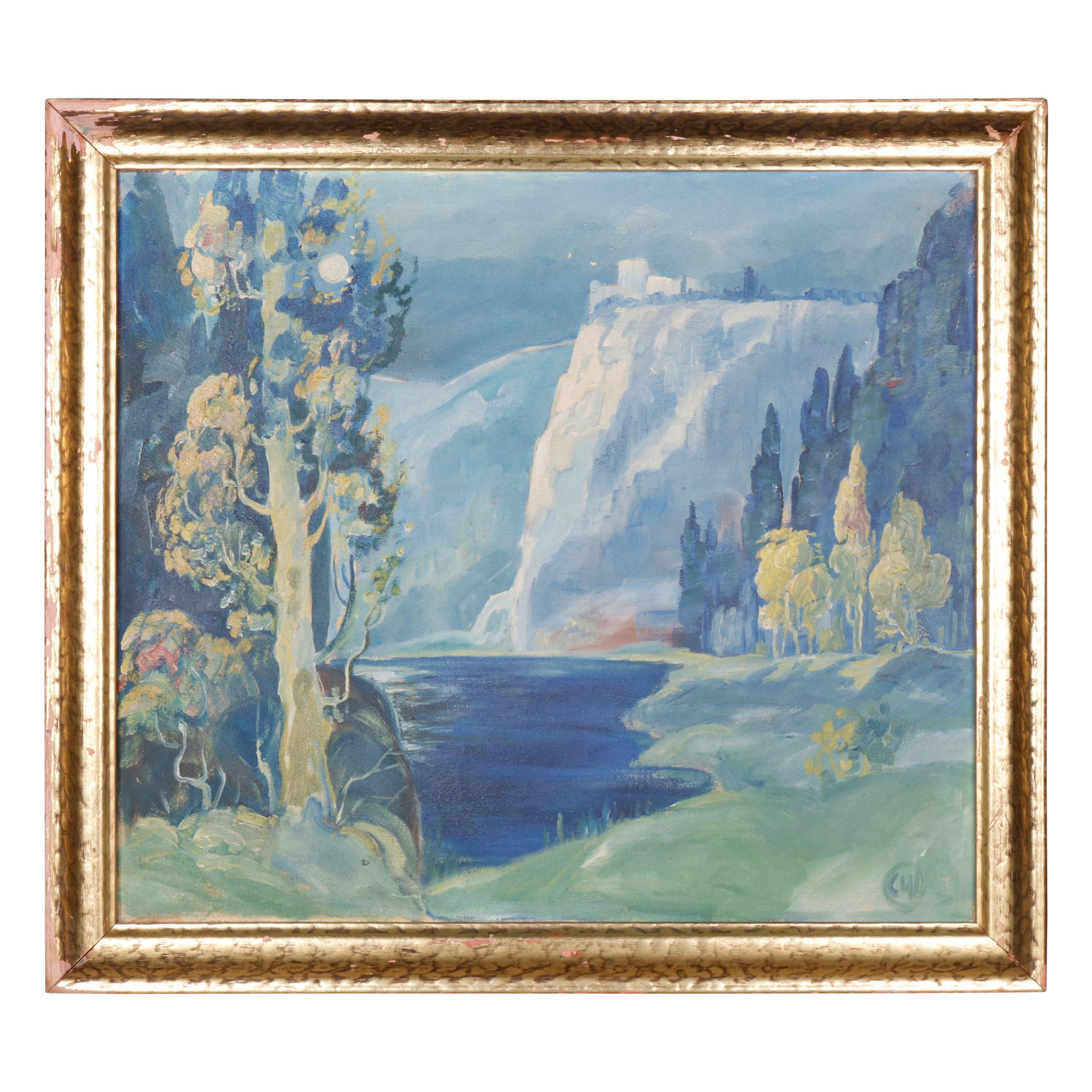 Antique Arts & Crafts Impressionist Oil on Canvas Landscape Painting, circa 1930