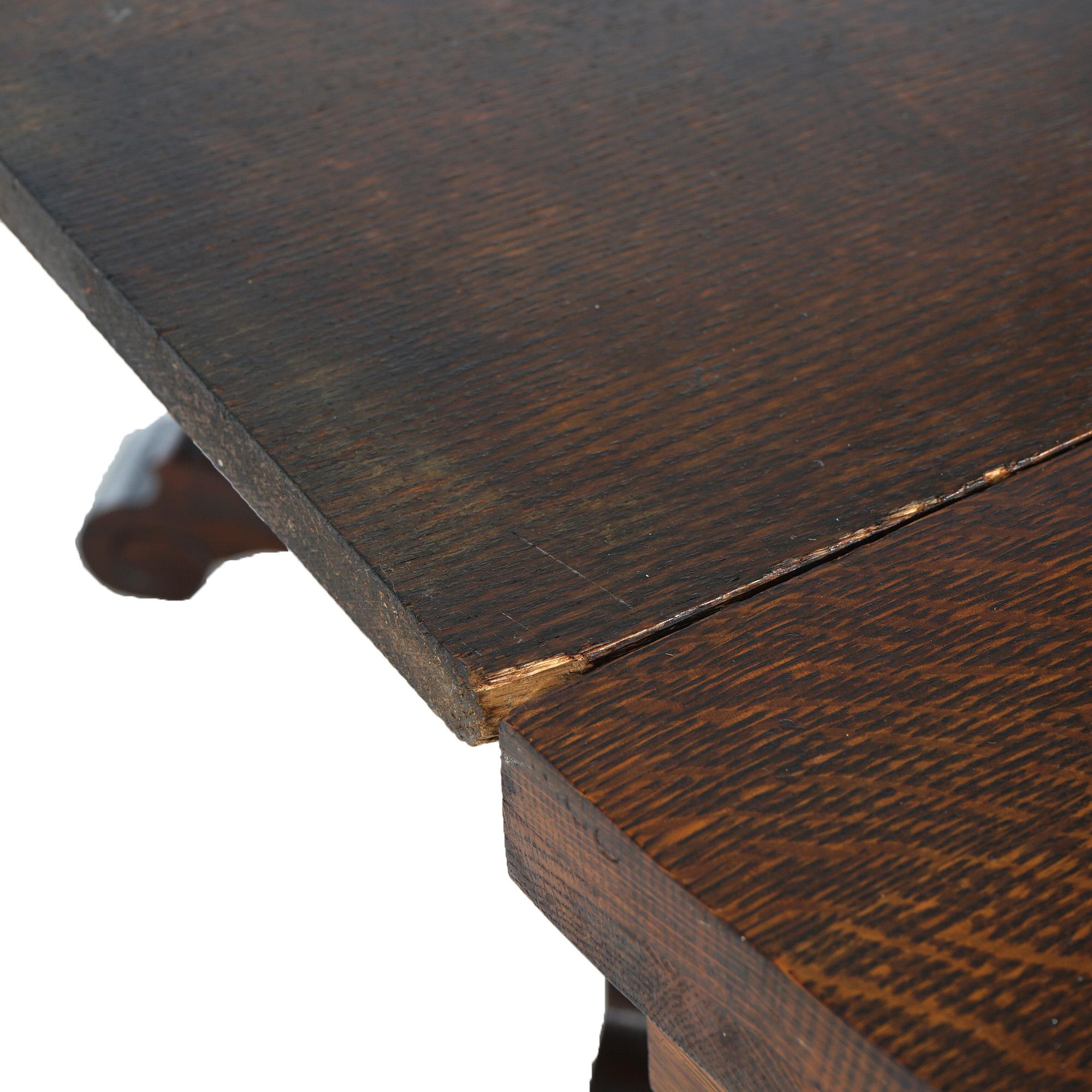 Antique Arts & Crafts Indian Head Co. Oak Dining Table with Four Leaves, c1910 4