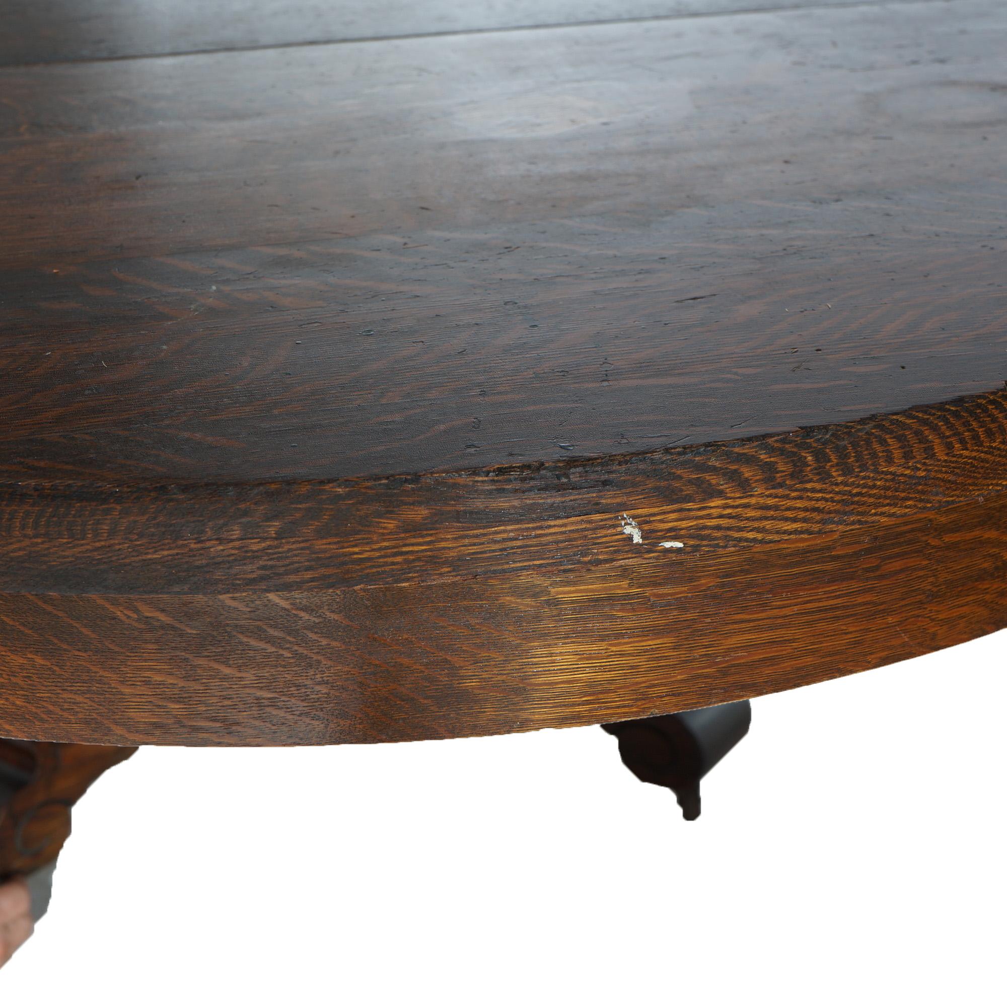 Antique Arts & Crafts Indian Head Co. Oak Dining Table with Four Leaves, c1910 8