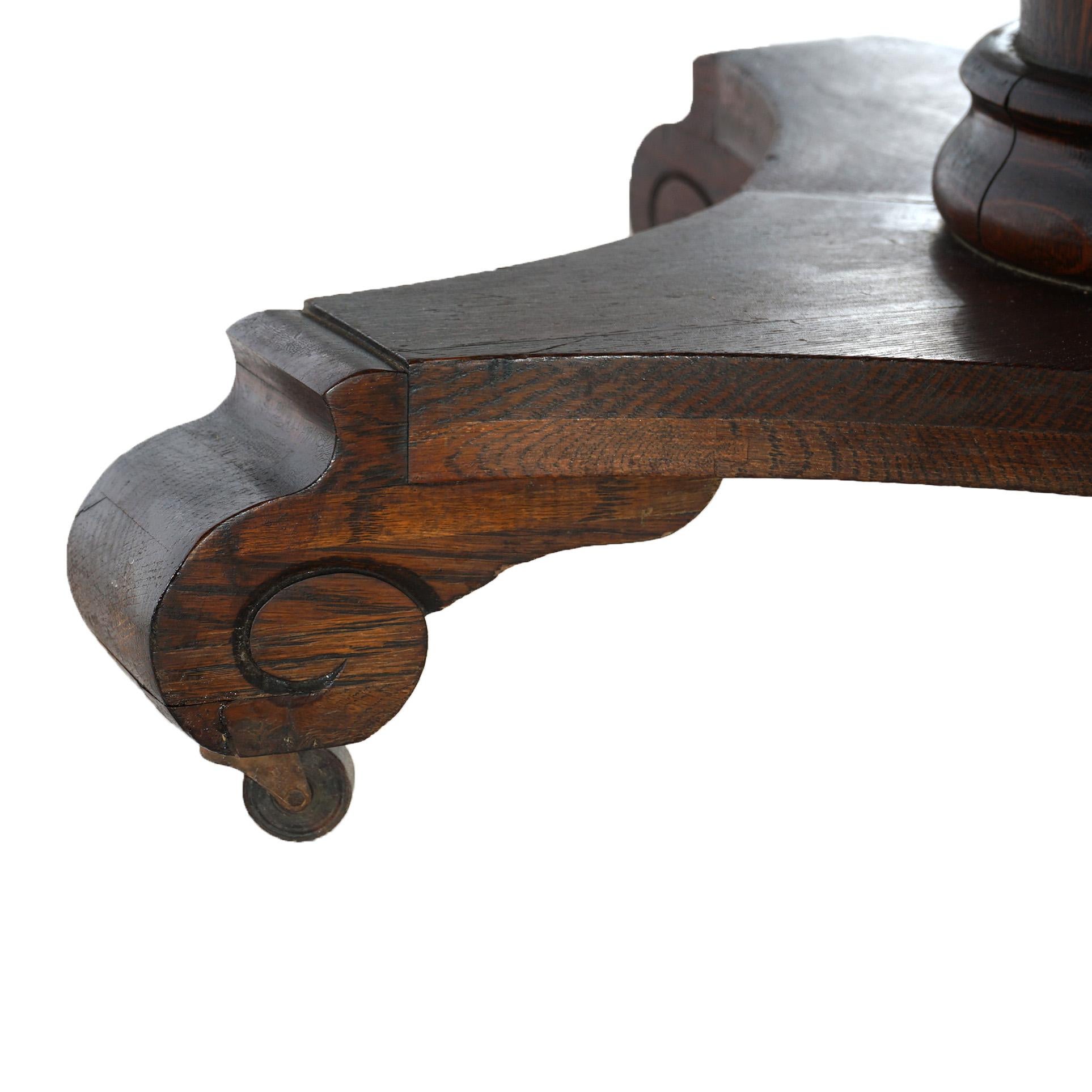 Antique Arts & Crafts Indian Head Co. Oak Dining Table with Four Leaves, c1910 13