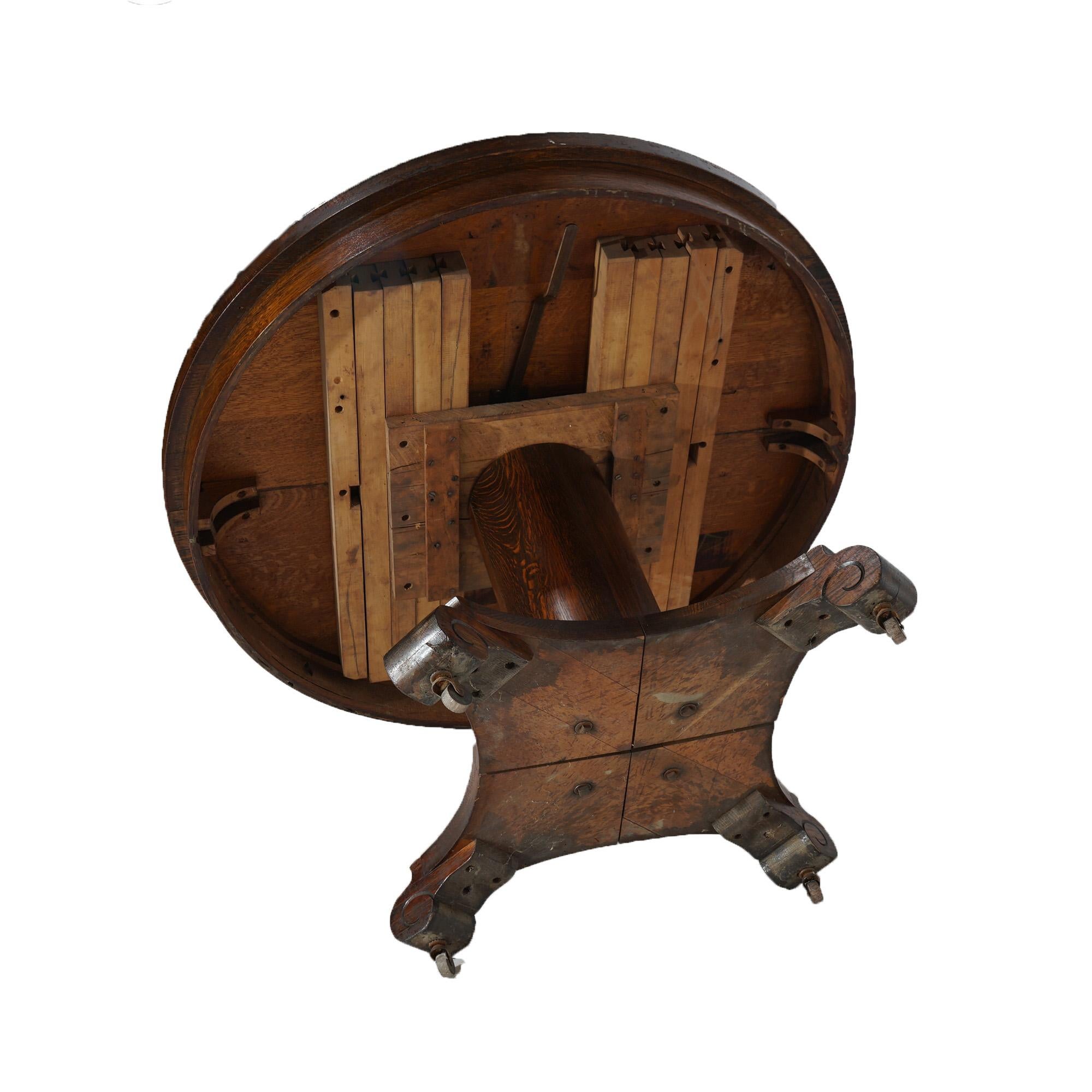 Antique Arts & Crafts Indian Head Co. Oak Dining Table with Four Leaves, c1910 14