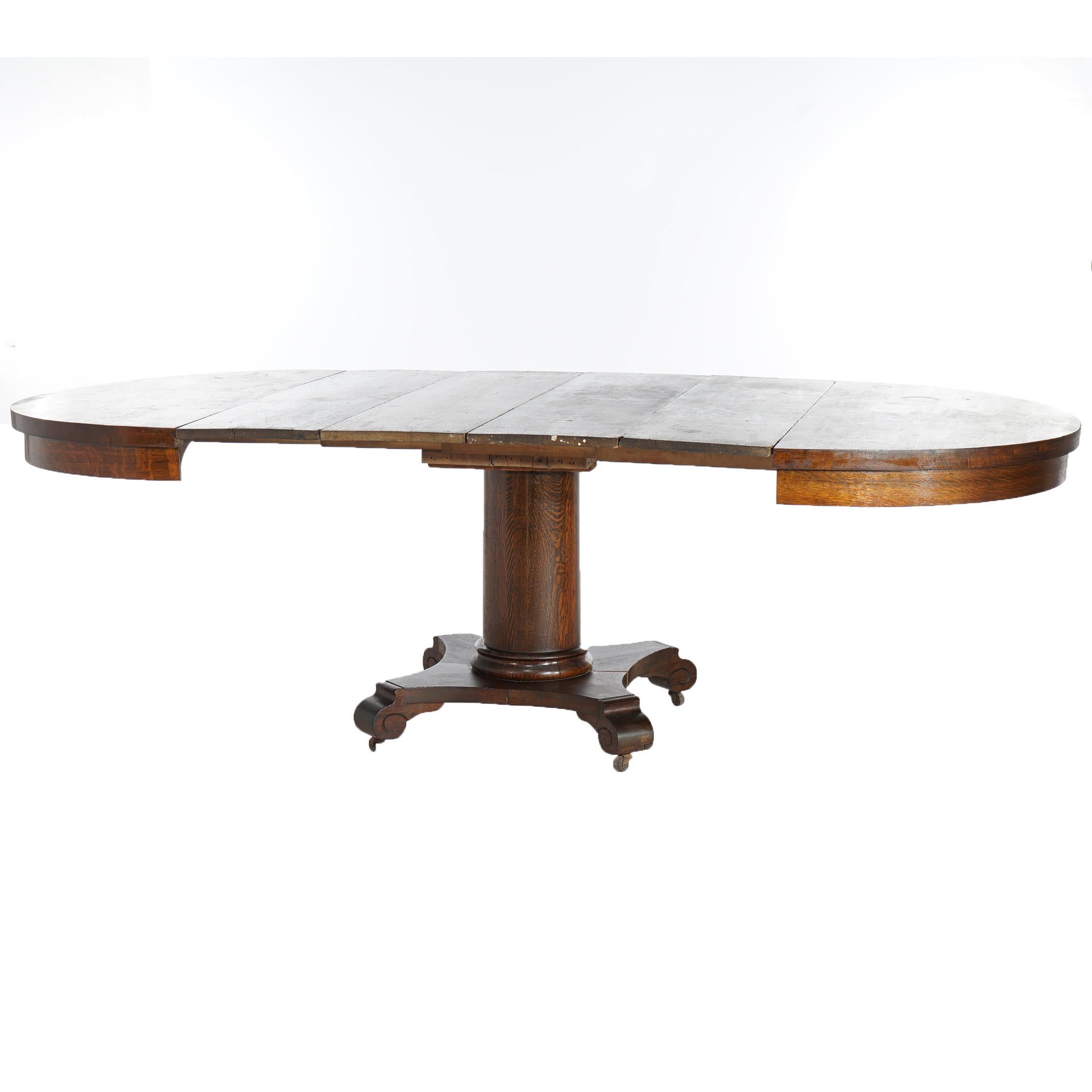 Arts and Crafts Antique Arts & Crafts Indian Head Co. Oak Dining Table with Four Leaves, c1910