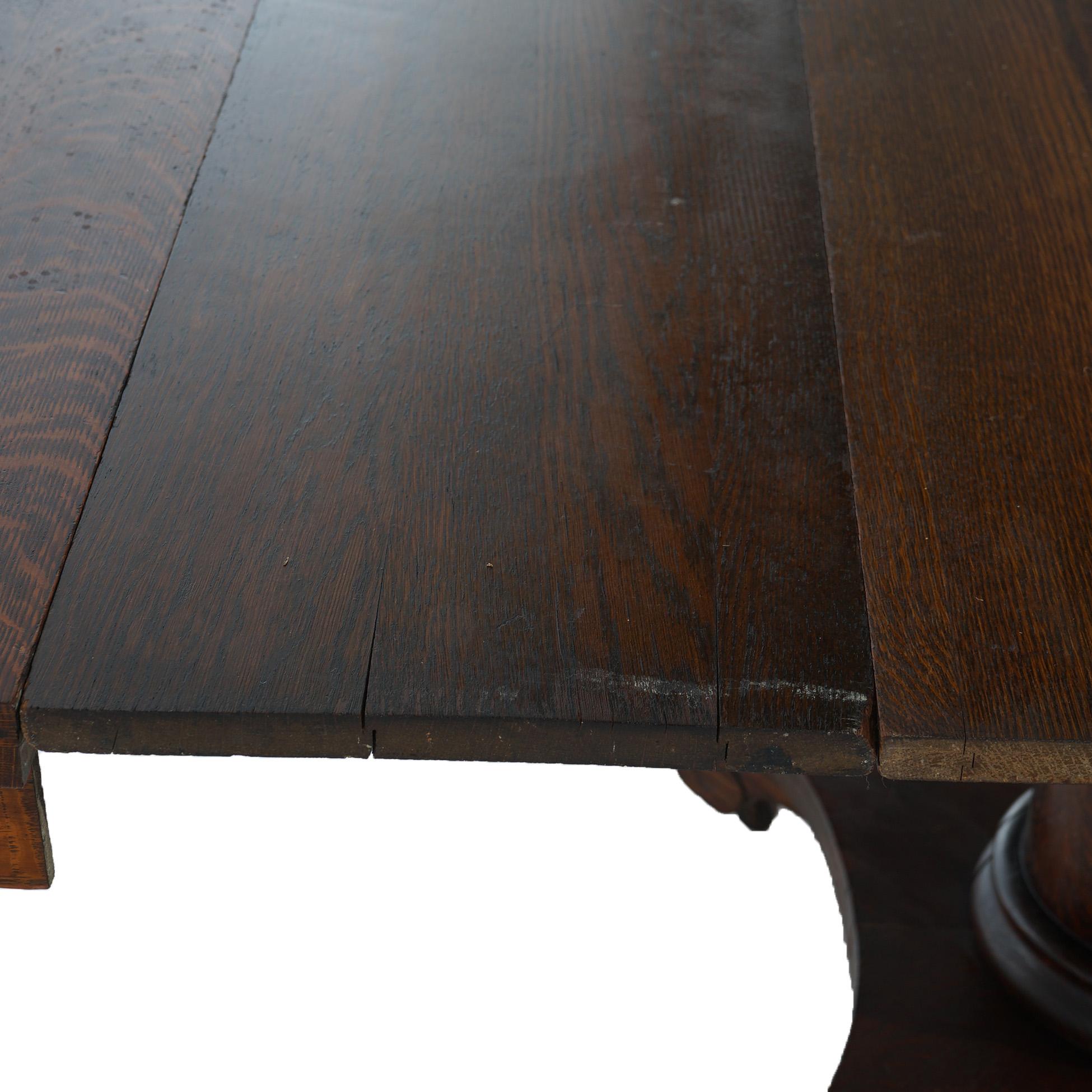 Antique Arts & Crafts Indian Head Co. Oak Dining Table with Four Leaves, c1910 2