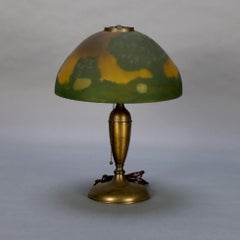 Antique Arts and Crafts Jefferson Lamp with Reverse Painted Landscape Scene