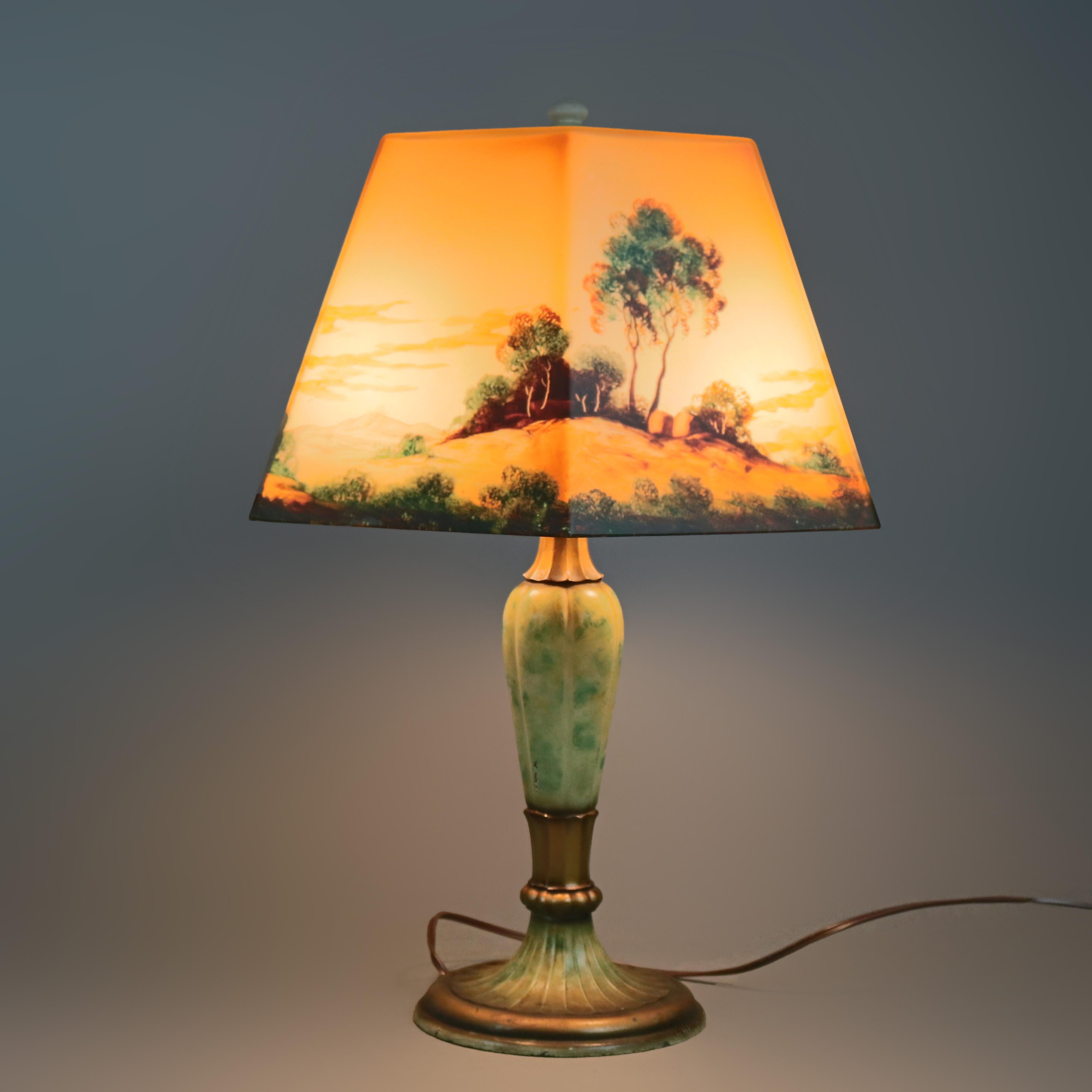 Glass Antique Arts & Crafts Jefferson Reverse Painted Lamp, circa 1920
