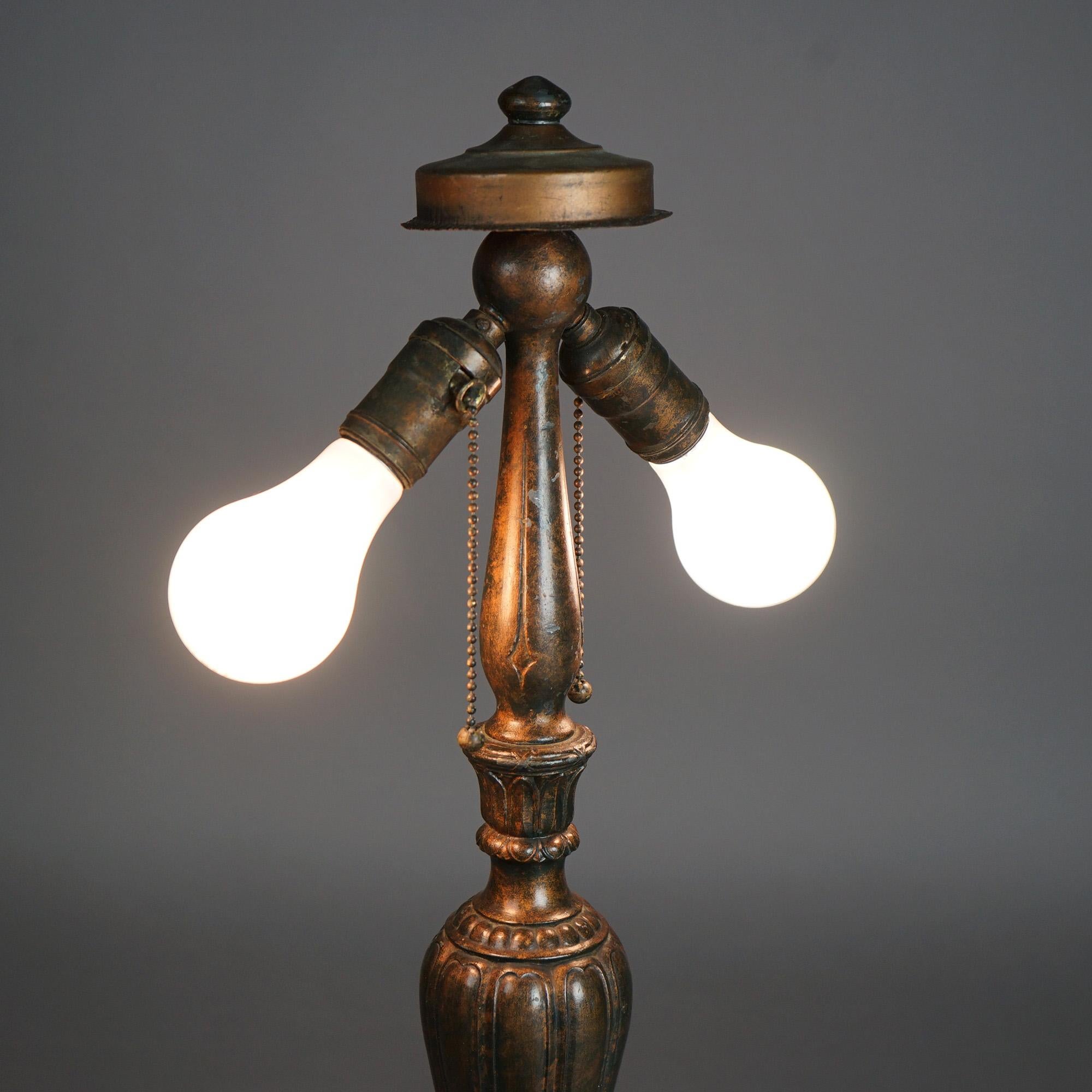 Cast Antique Arts & Crafts Jefferson Reverse Painted Table Lamp Circa 1920