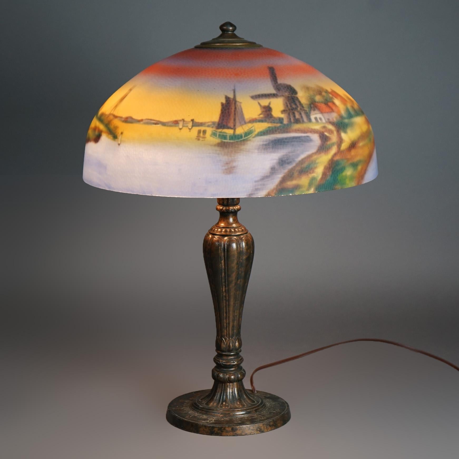 20th Century Antique Arts & Crafts Jefferson Reverse Painted Table Lamp Circa 1920