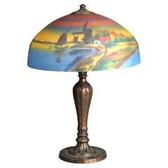 Antique Arts & Crafts Jefferson Reverse Painted Table Lamp Circa 1920