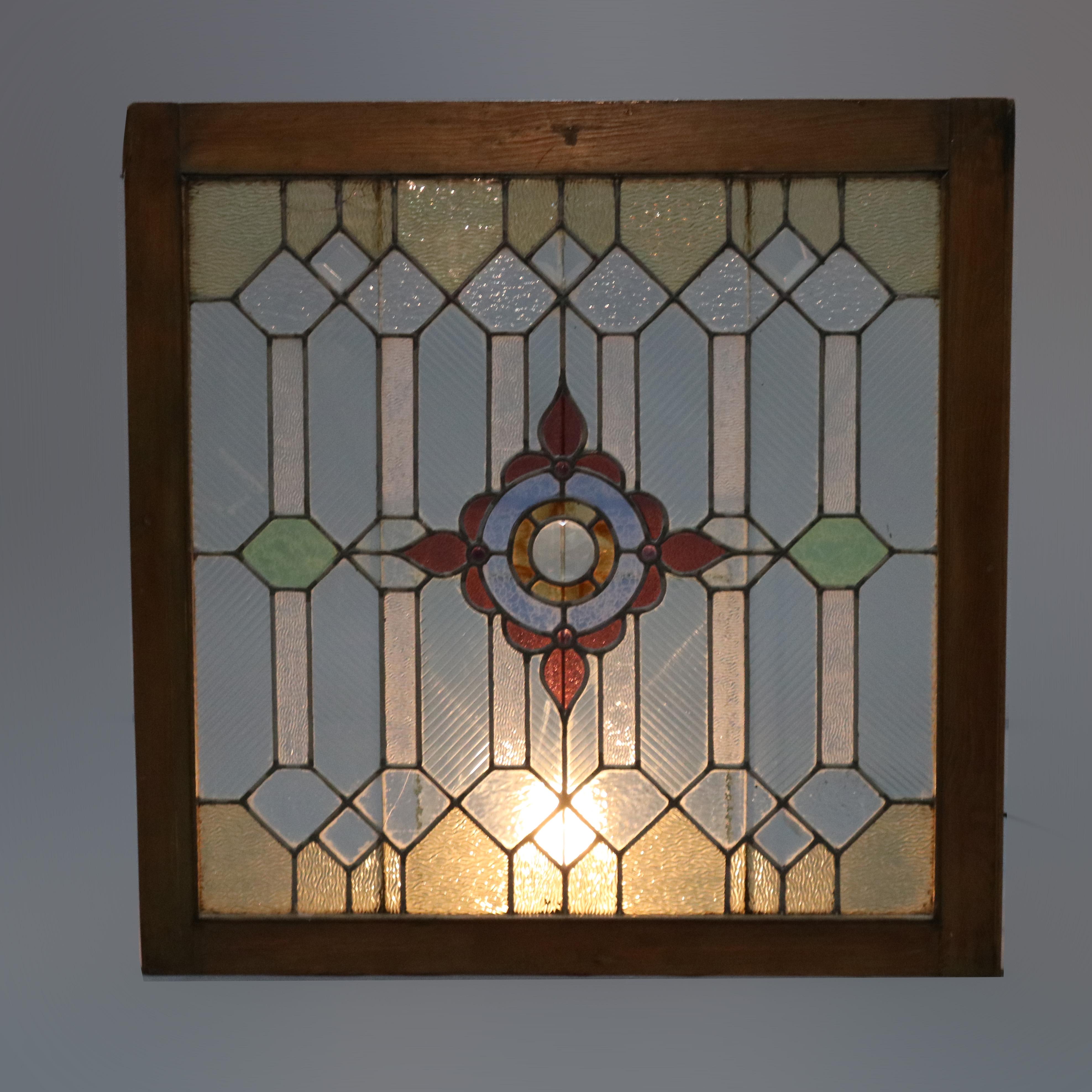 Antique Arts & Crafts Jeweled & Leaded Glass Window, Circa 1910 5