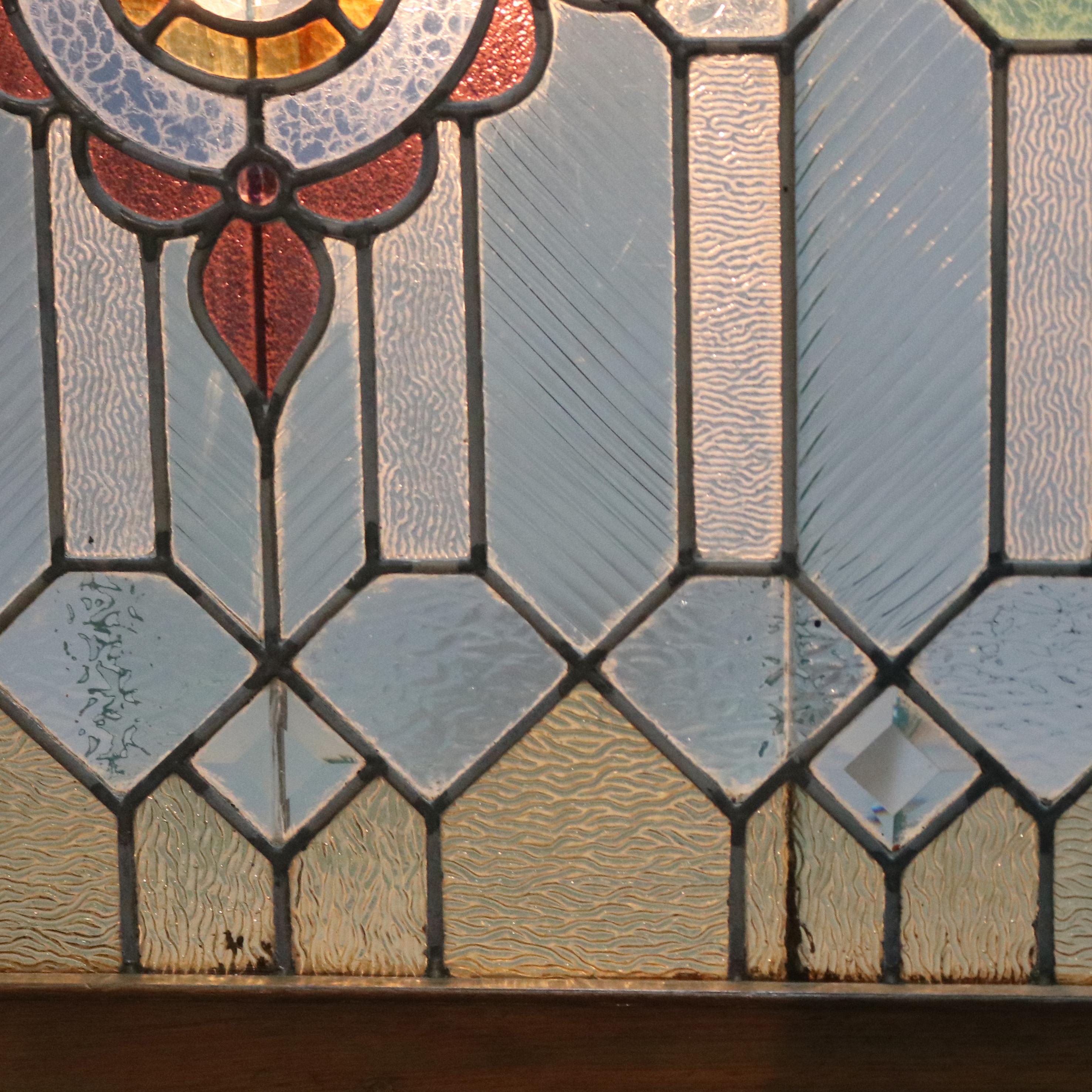 Antique Arts & Crafts Jeweled & Leaded Glass Window, Circa 1910 6