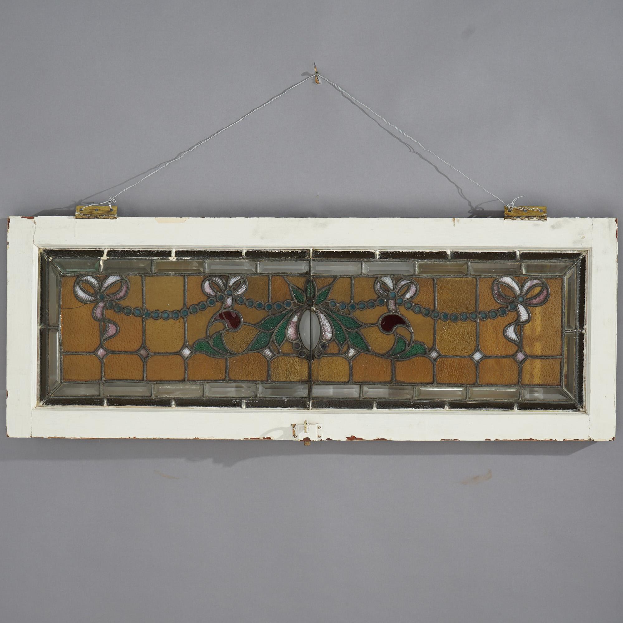 Antique Arts & Crafts Jeweled & Leaded Stained Glass Window Circa 1910 6