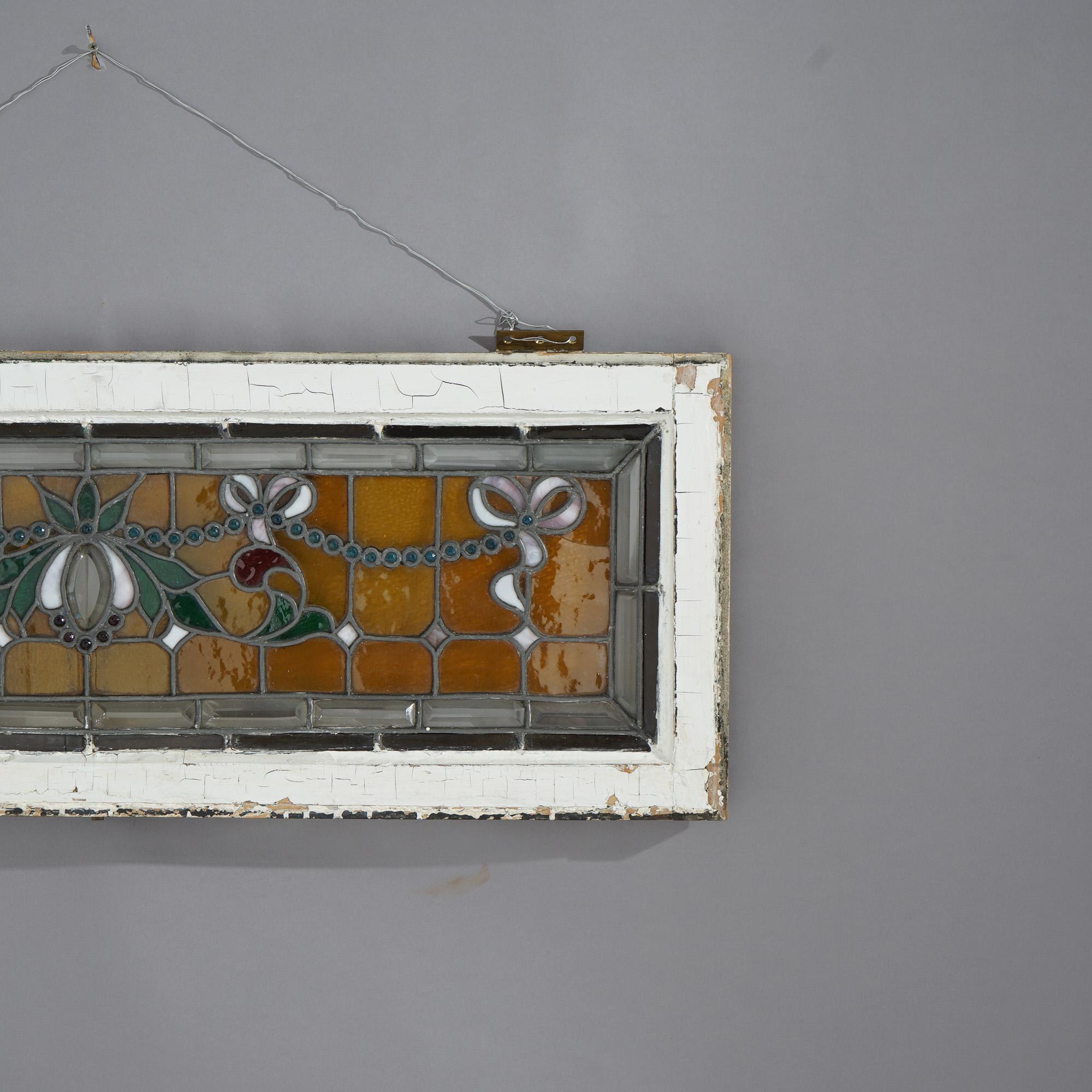 Arts and Crafts Antique Arts & Crafts Jeweled & Leaded Stained Glass Window Circa 1910