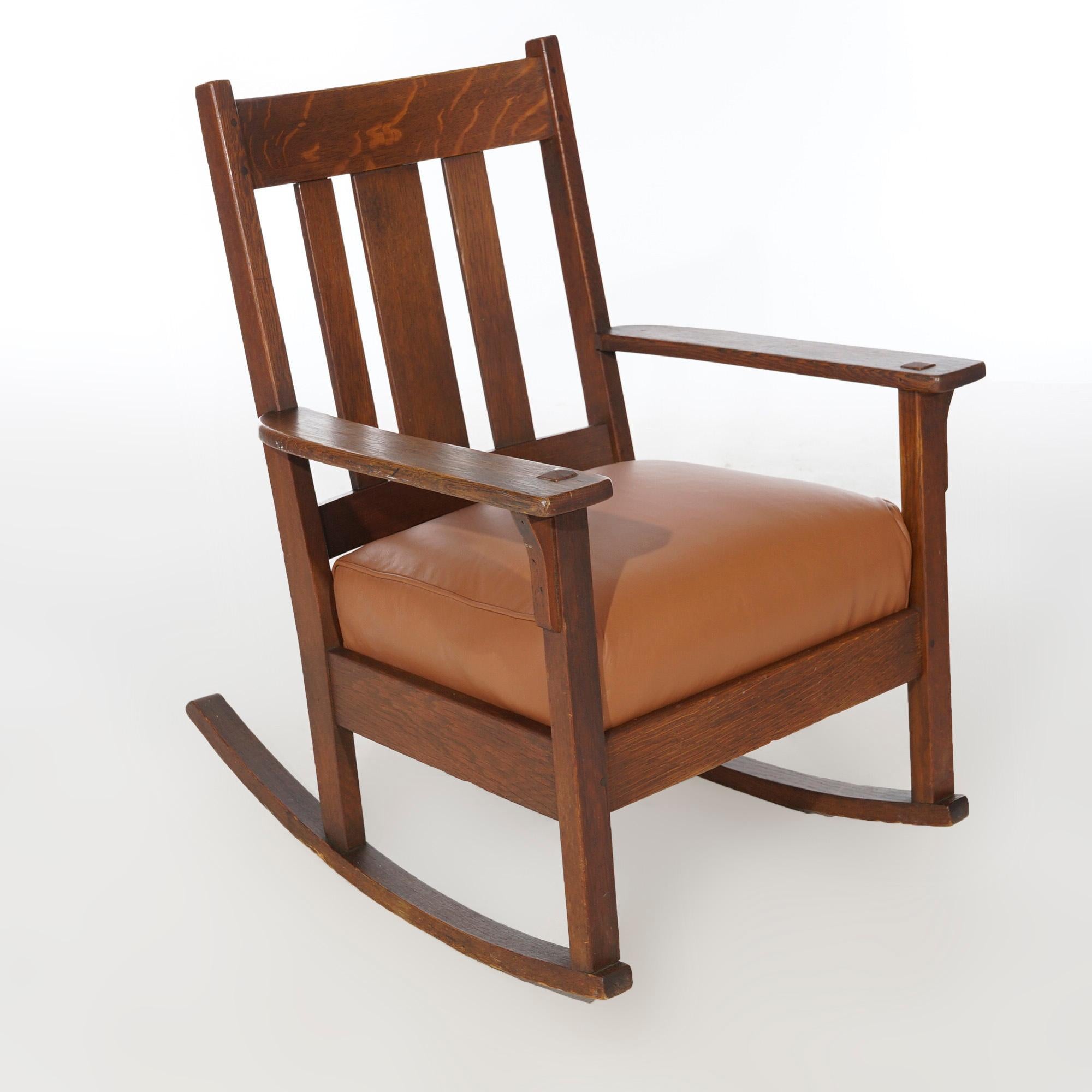 Arts and Crafts Antique Arts & Crafts JM Young Mission Oak Slat Back Rocking Chair, circa 1910