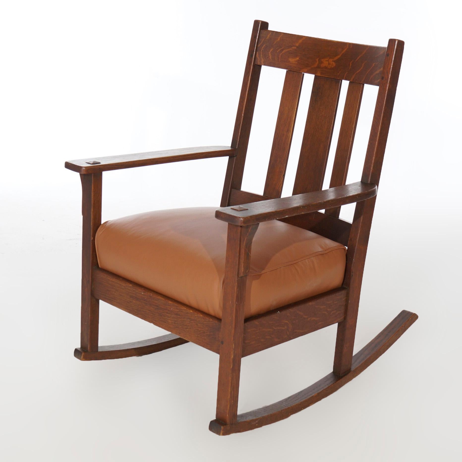 American Antique Arts & Crafts JM Young Mission Oak Slat Back Rocking Chair, circa 1910