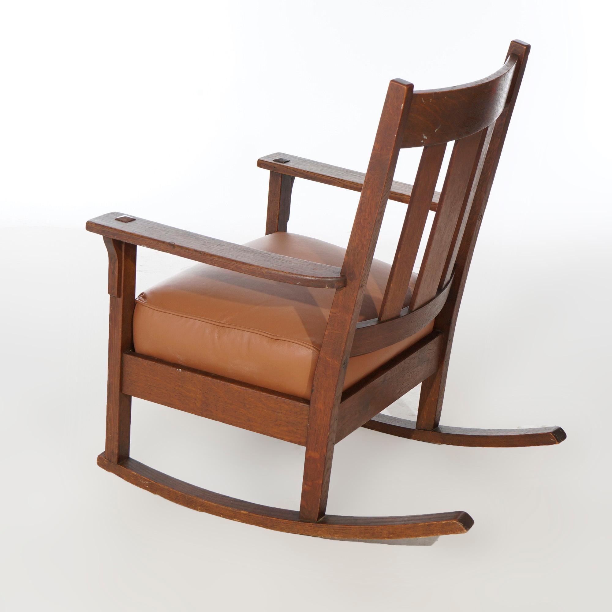 20th Century Antique Arts & Crafts JM Young Mission Oak Slat Back Rocking Chair, circa 1910