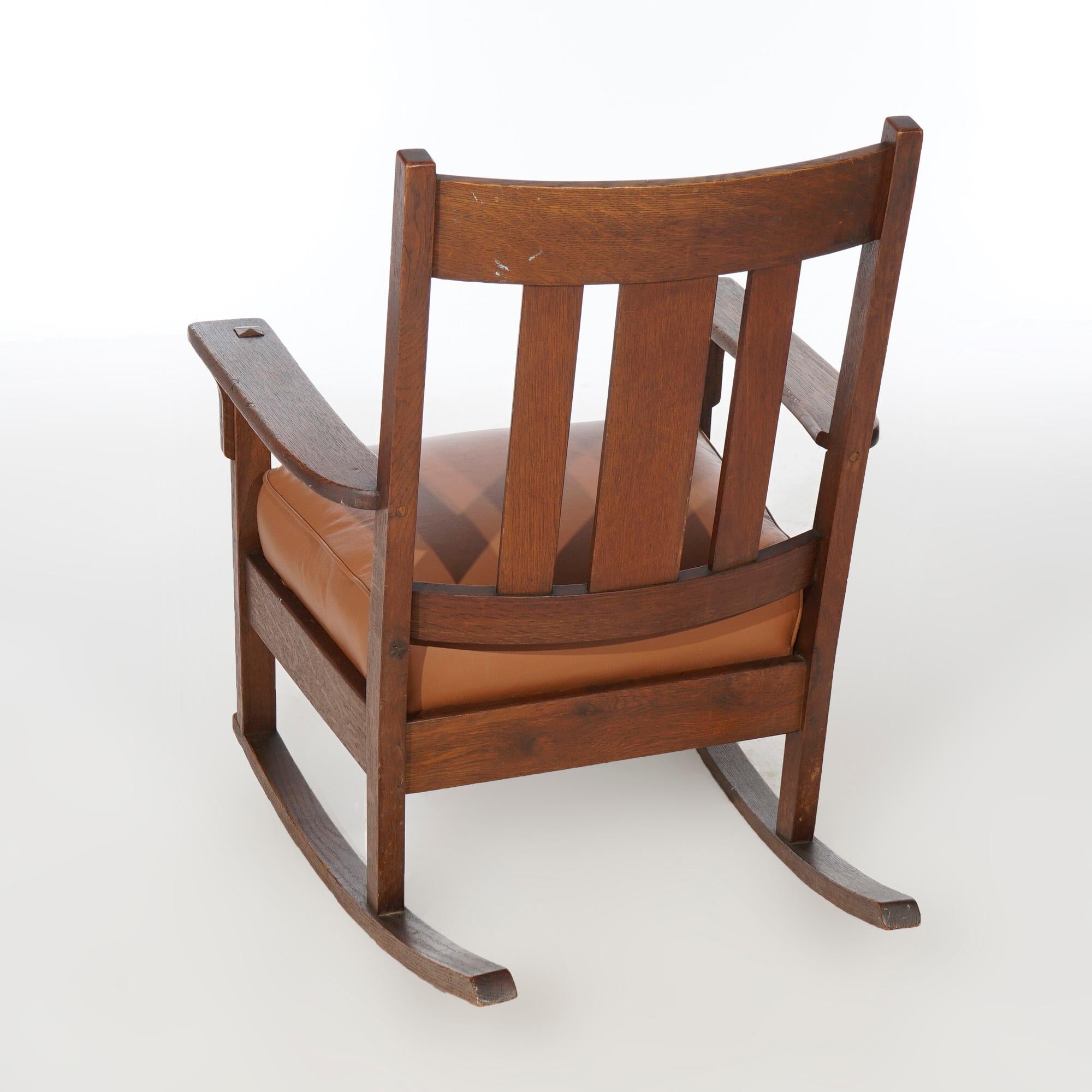 Antique Arts & Crafts JM Young Mission Oak Slat Back Rocking Chair, circa 1910 1