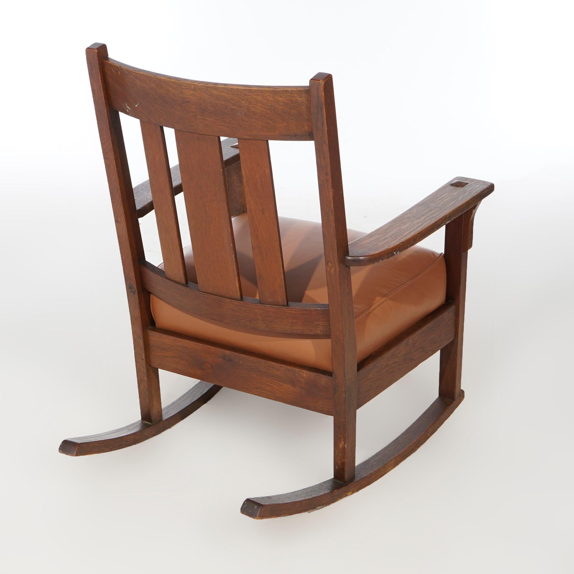 Antique Arts & Crafts JM Young Mission Oak Slat Back Rocking Chair, circa 1910 2