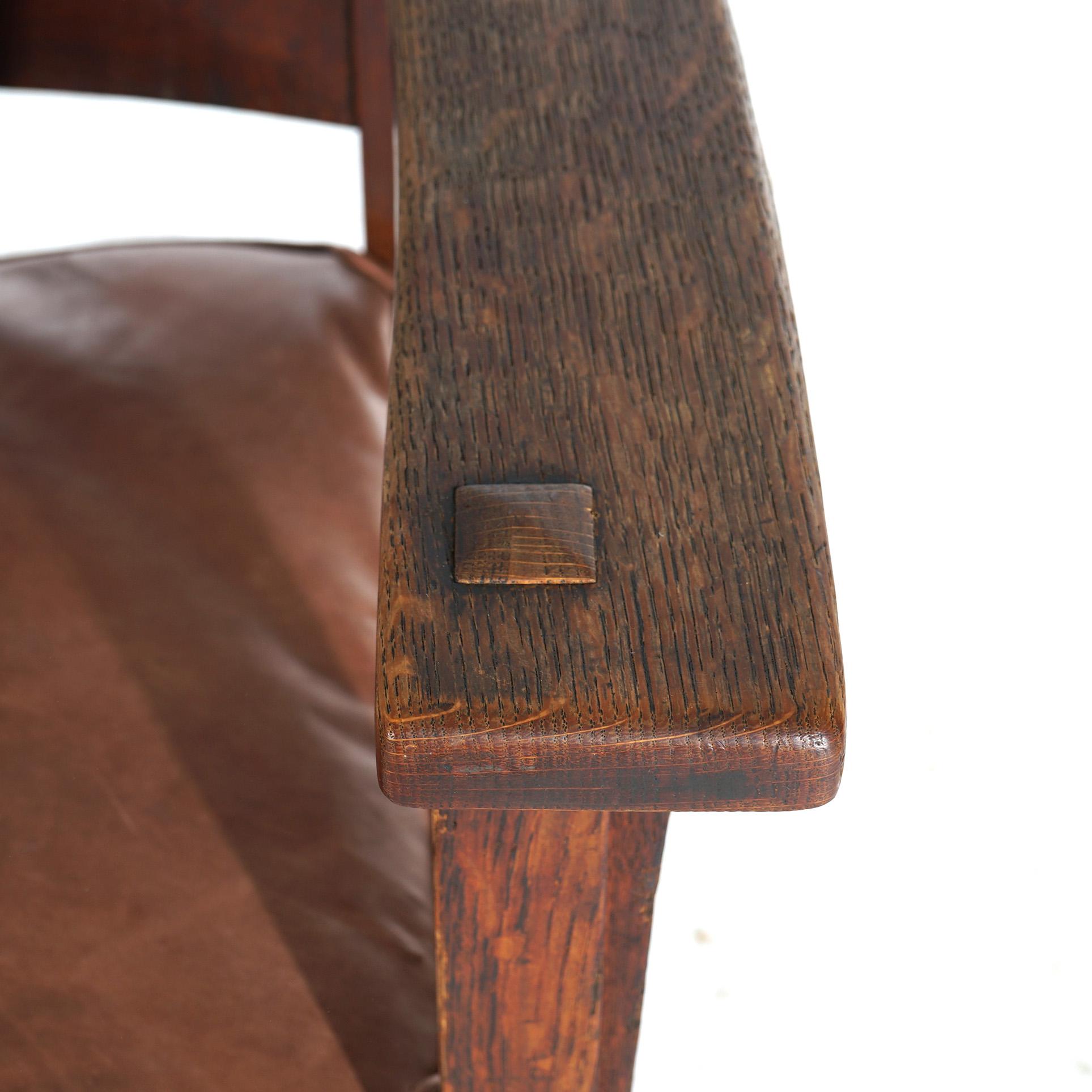 Antique Arts & Crafts Limbert Oak & Leather Armchair C1915 7