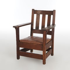 Antique Arts & Crafts Limbert Oak & Leather Armchair C1915