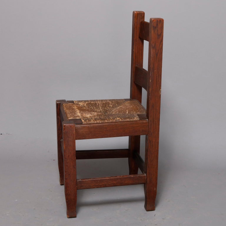 Antique Arts Crafts Joseph Mchugh Mission Oak Rush Seat Desk Chair Circa 1920