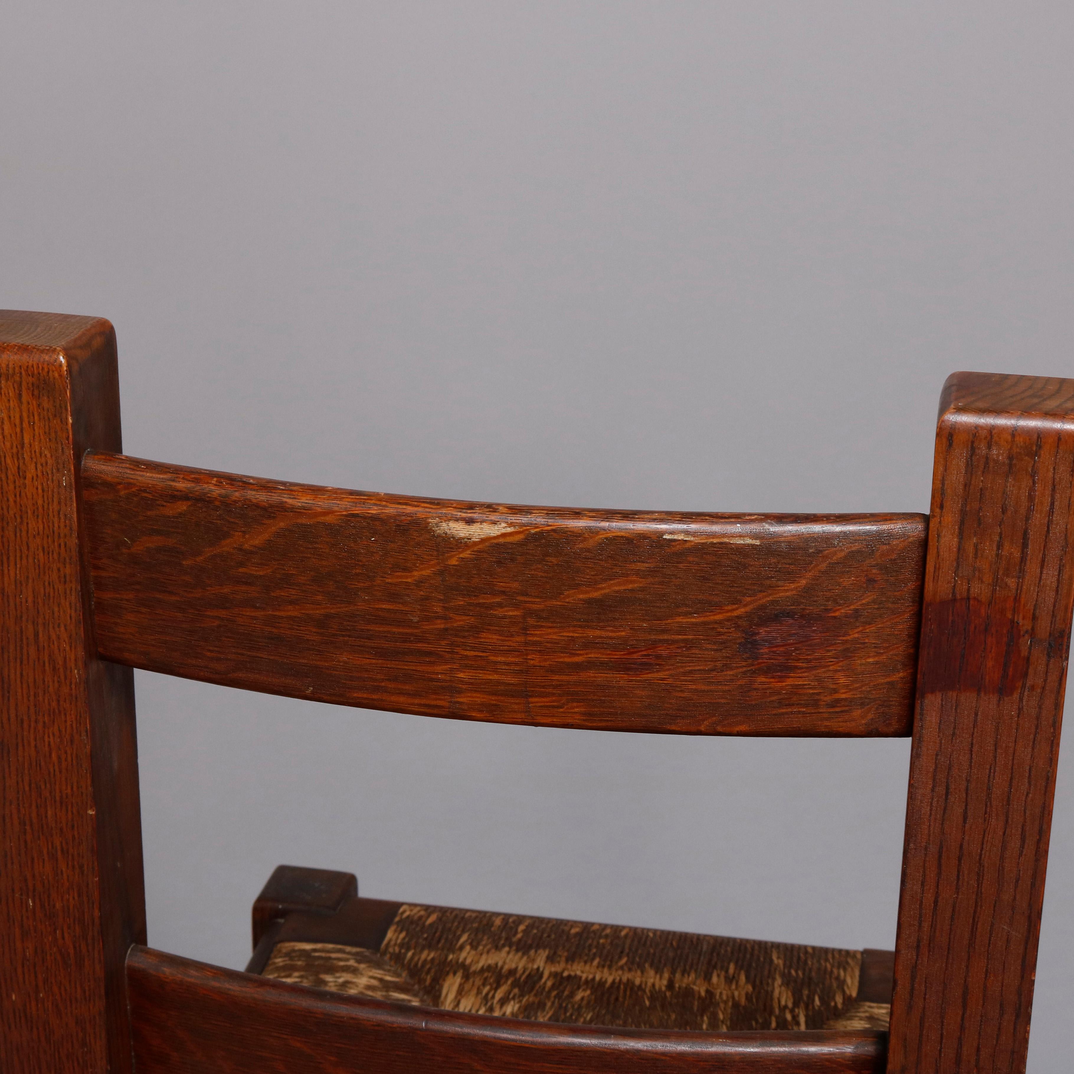 Arts and Crafts Antique Arts & Crafts Joseph McHugh Mission Oak Rush Seat Desk Chair, circa 1920