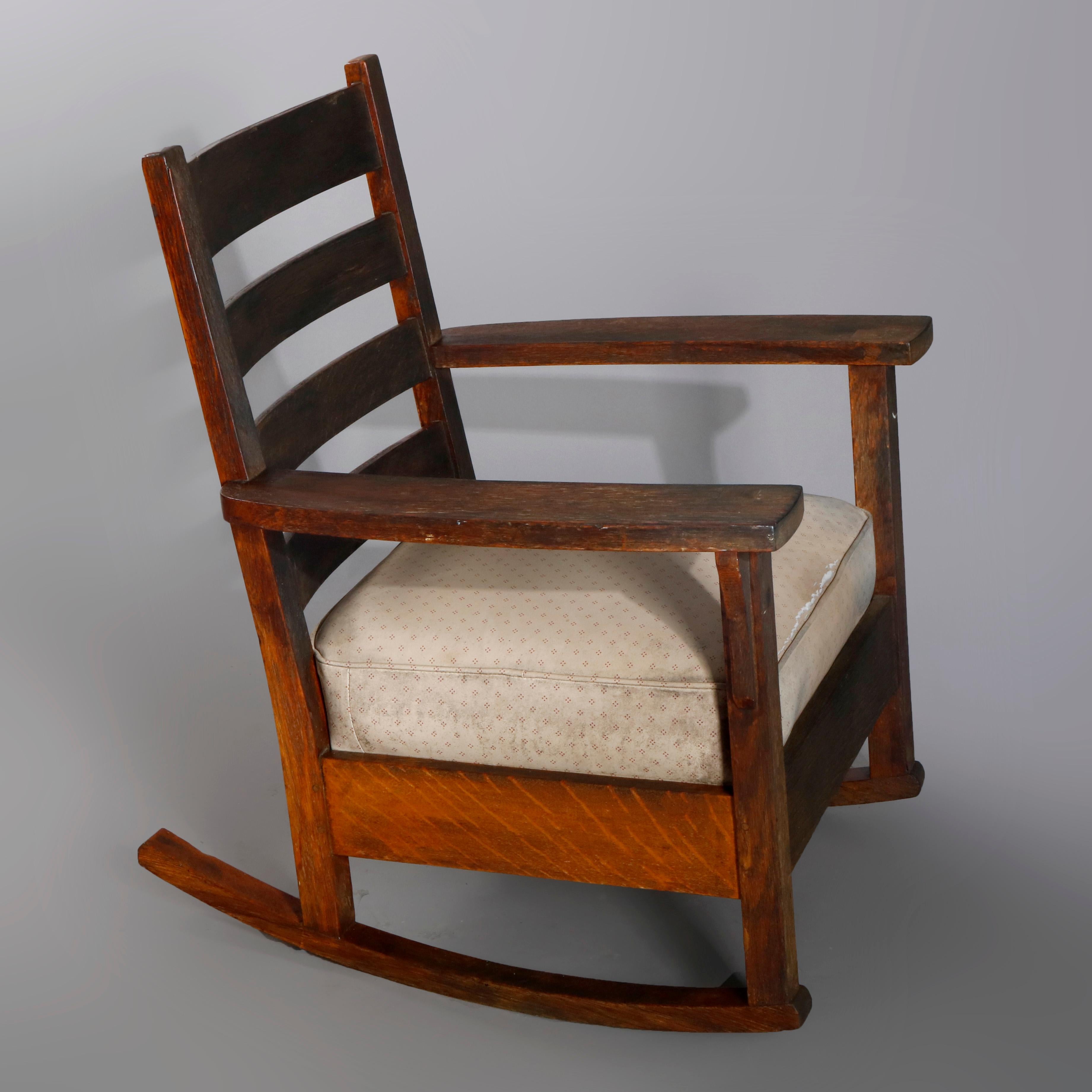 Antique Arts & Crafts L & JG Stickley Mission Oak Slat Back Rocking Chair 2