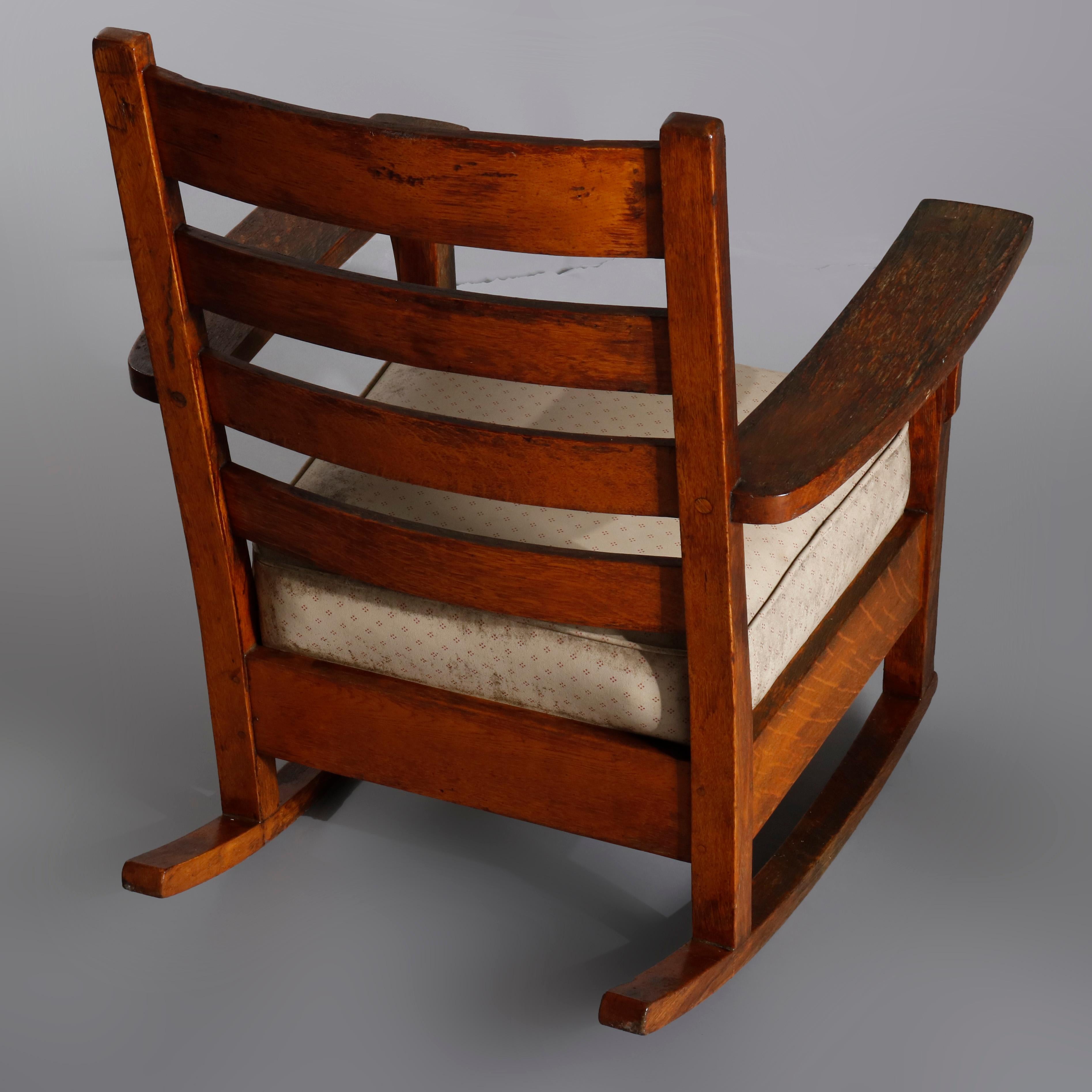 American Antique Arts & Crafts L & JG Stickley Mission Oak Slat Back Rocking Chair