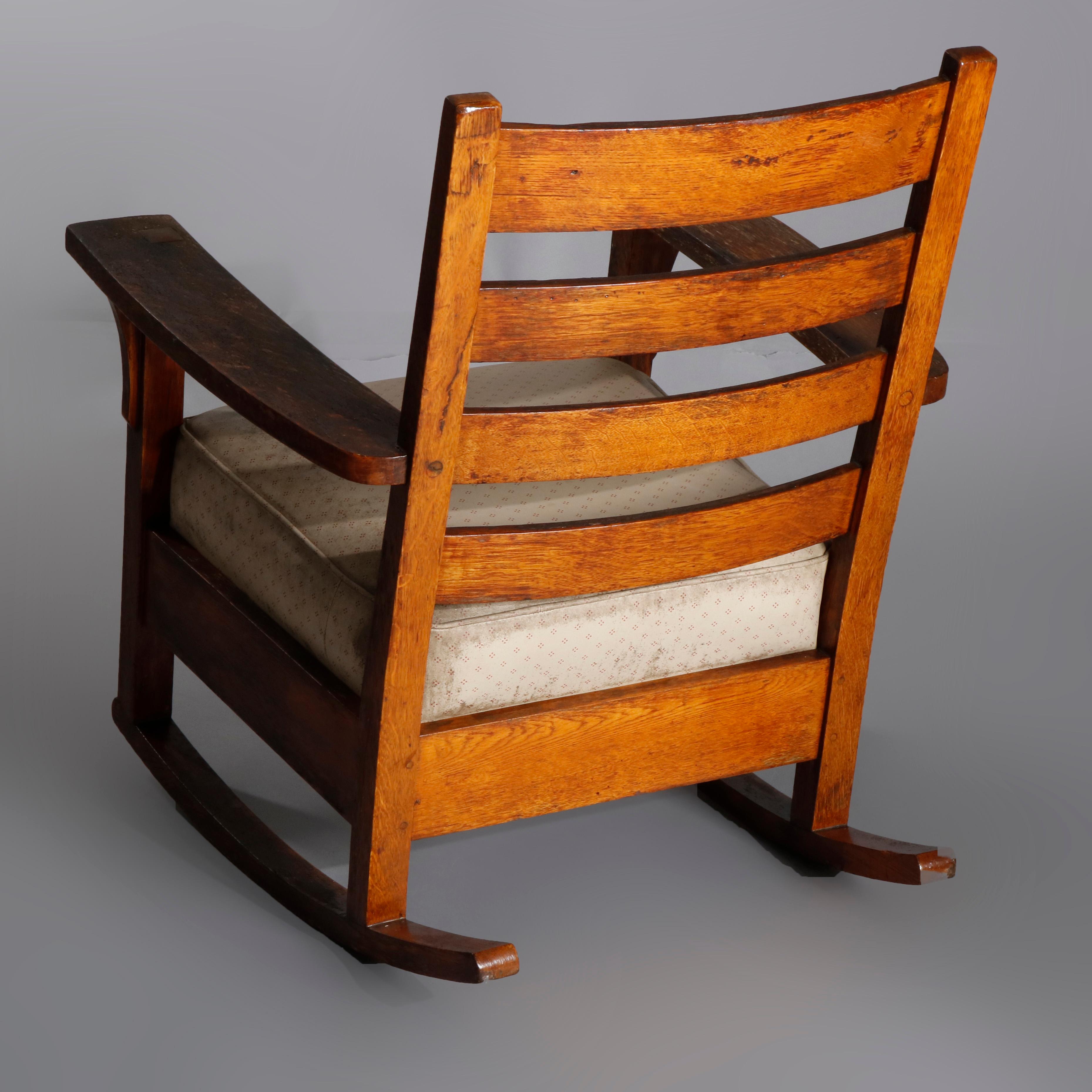 Antique Arts & Crafts L & JG Stickley Mission Oak Slat Back Rocking Chair In Good Condition In Big Flats, NY