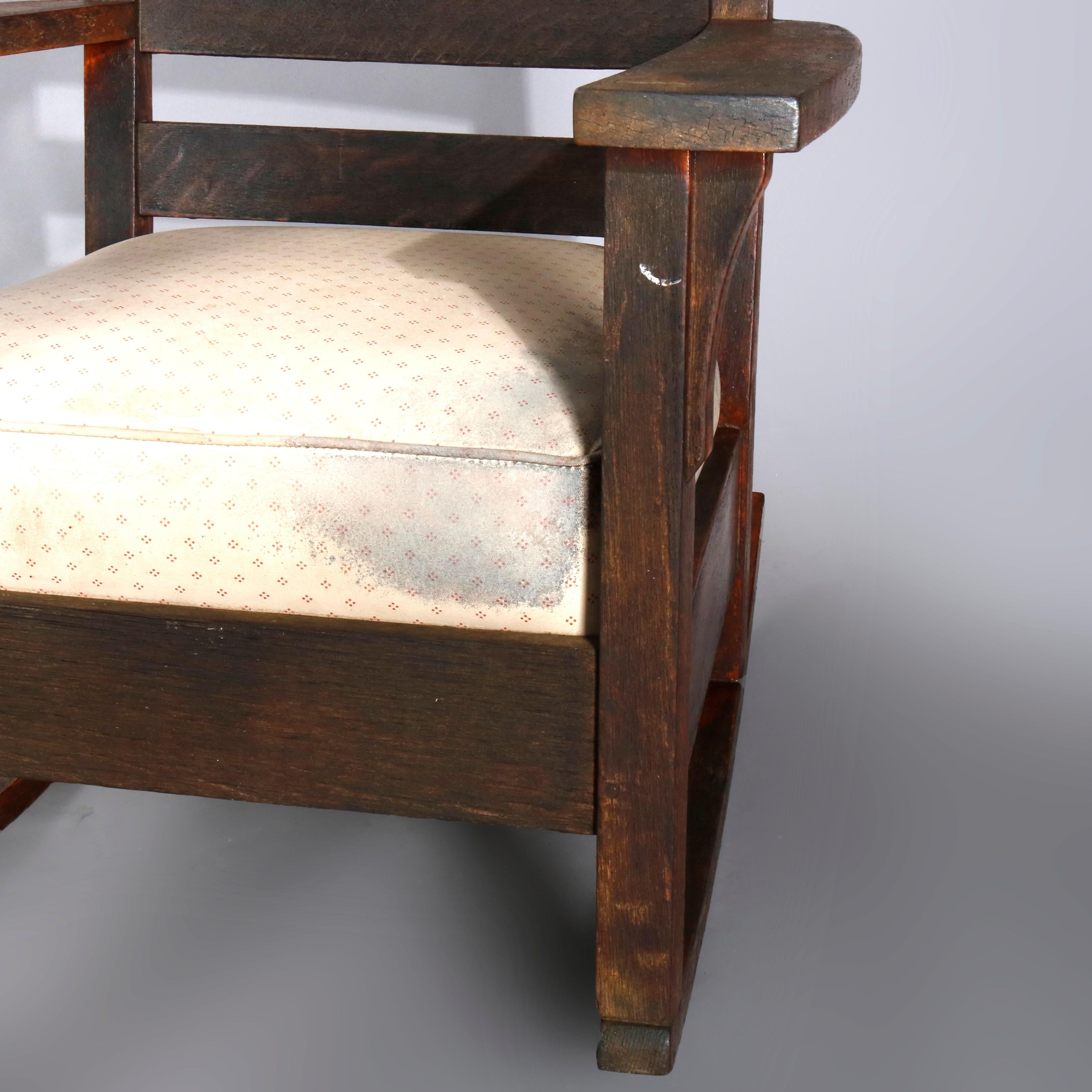 20th Century Antique Arts & Crafts L & JG Stickley Mission Oak Slat Back Rocking Chair