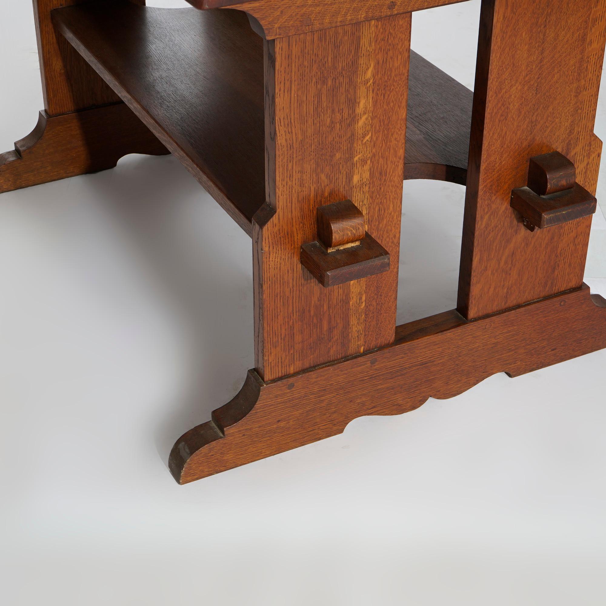 Antique Arts and Crafts L and JG Stickley Oak Mortise and Tenon Trestle Table, c1910 at 1stDibs