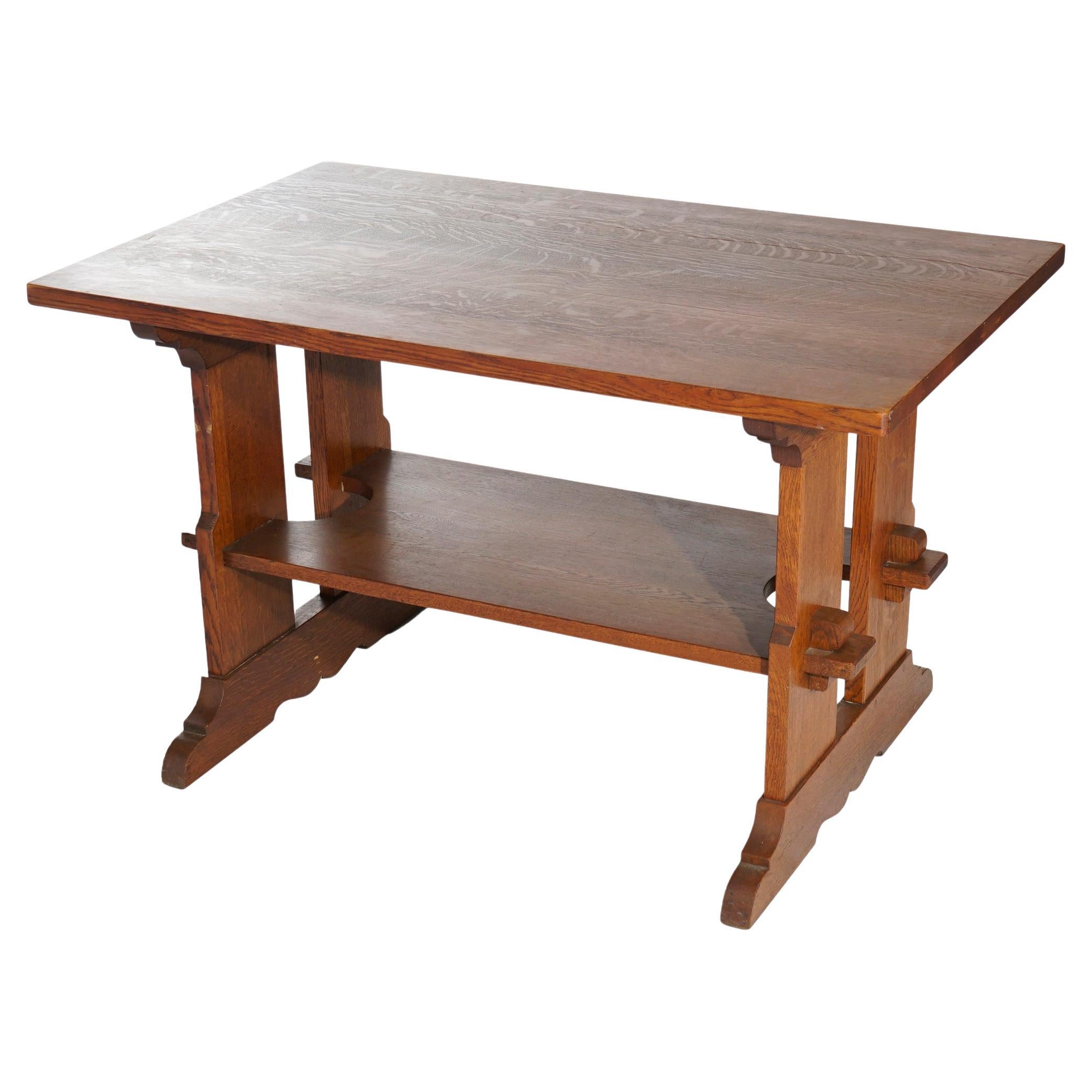 Antique Arts and Crafts L and JG Stickley Oak Mortise and Tenon Trestle Table, c1910 at 1stDibs