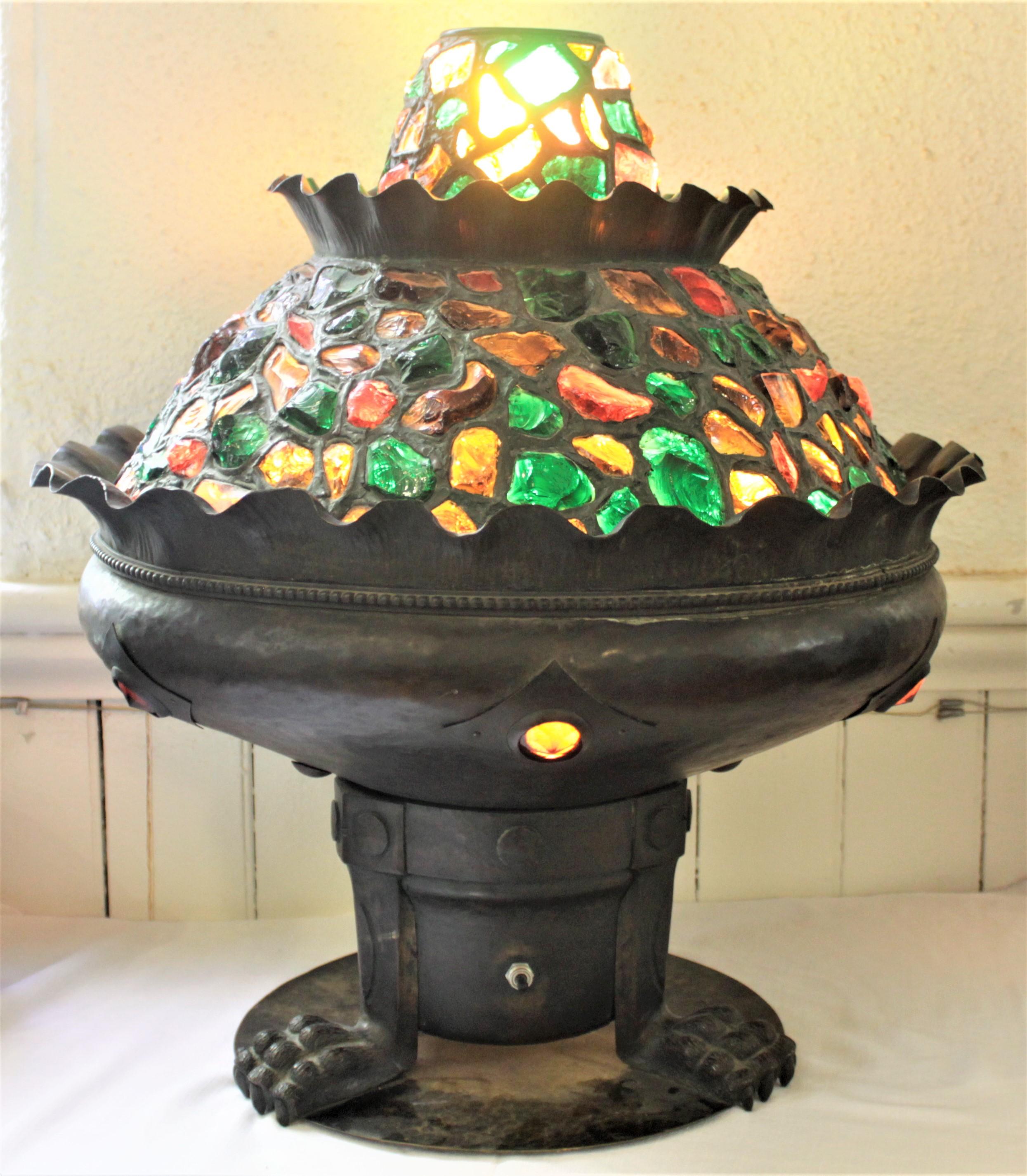 Antique Arts & Crafts Large Copper Indoor Fountain Table Lamp or Accent Light For Sale 9