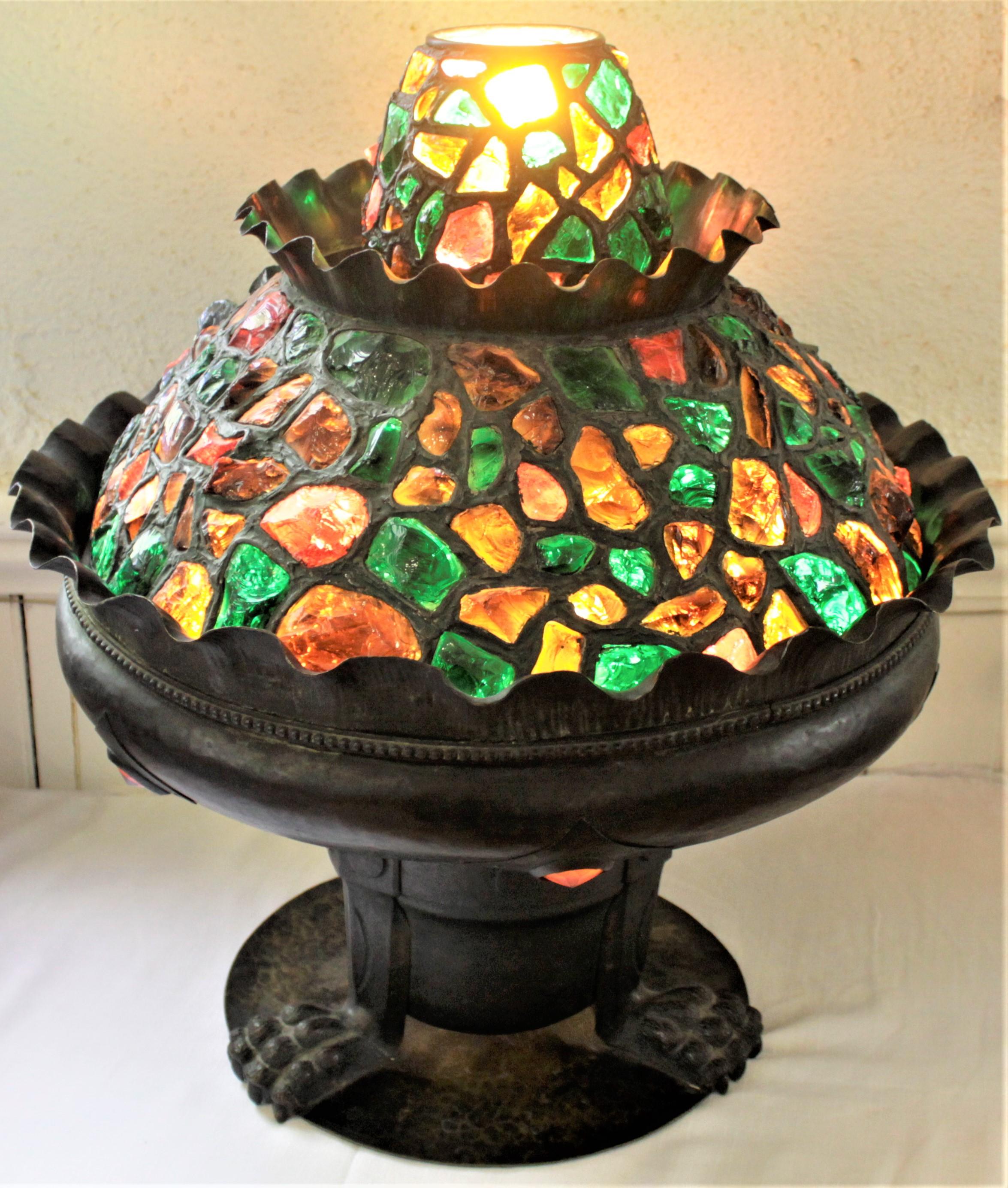 Arts and Crafts Antique Arts & Crafts Large Copper Indoor Fountain Table Lamp or Accent Light en vente