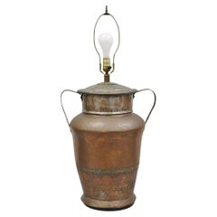 Antique Arts & Crafts Large Hand Hammered Copper Metal Twin Handle Milk Jug Lamp