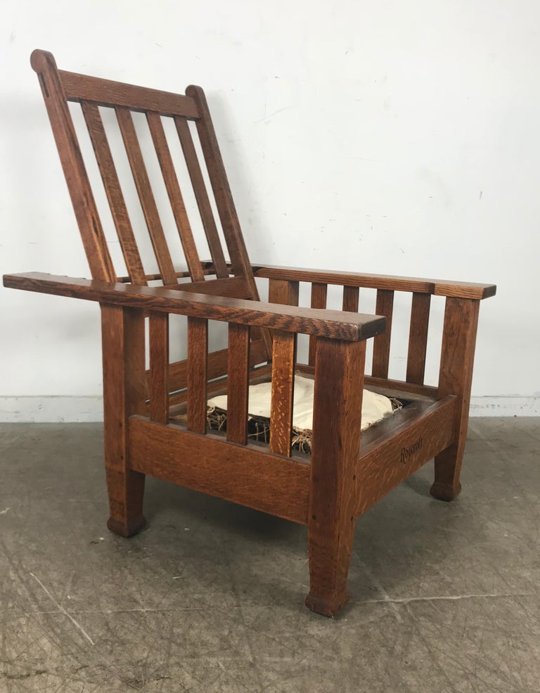Antique Arts and Crafts Large Morris Chair by Roycroft For Sale at 1stDibs