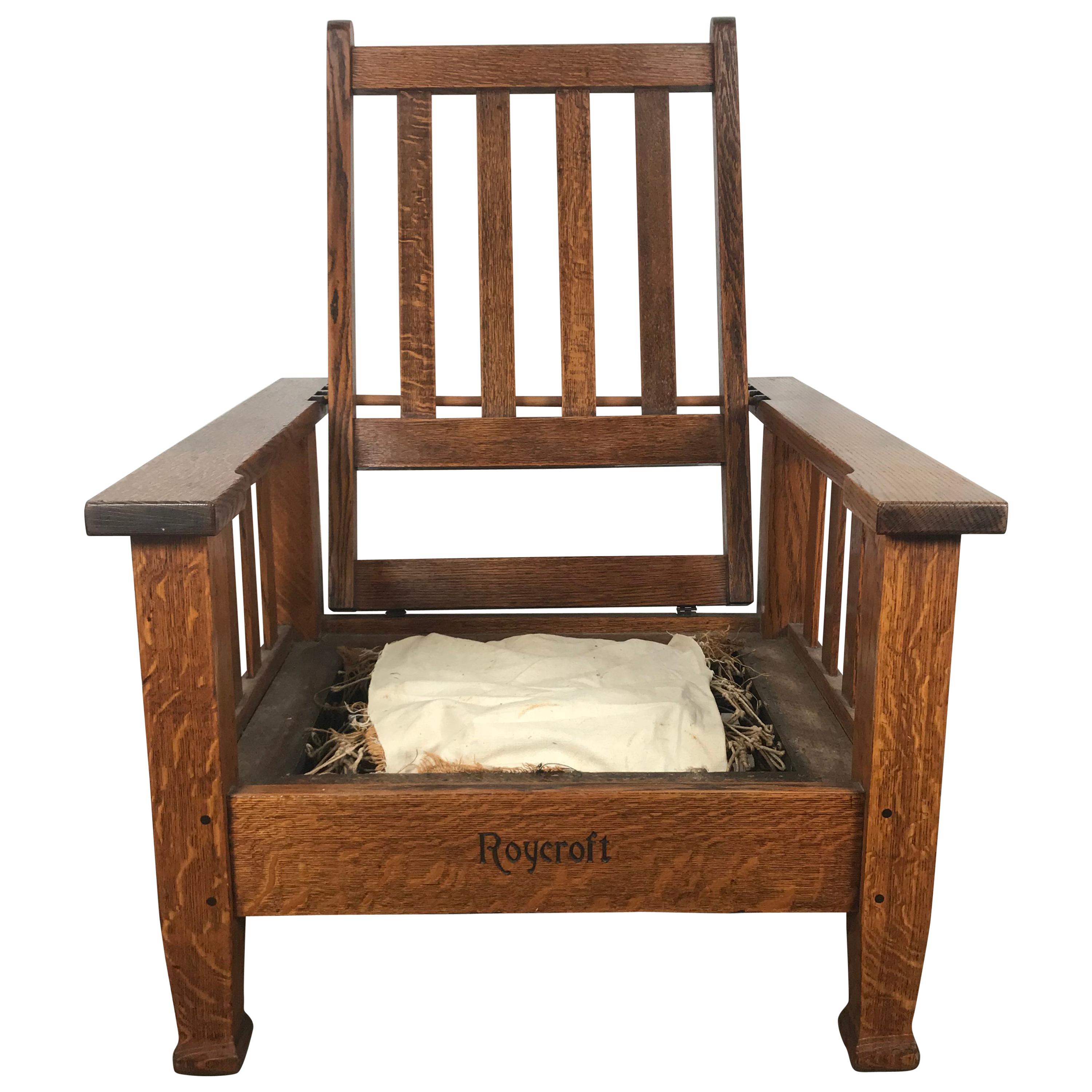 Antique Arts & Crafts Large Morris Chair by Roycroft