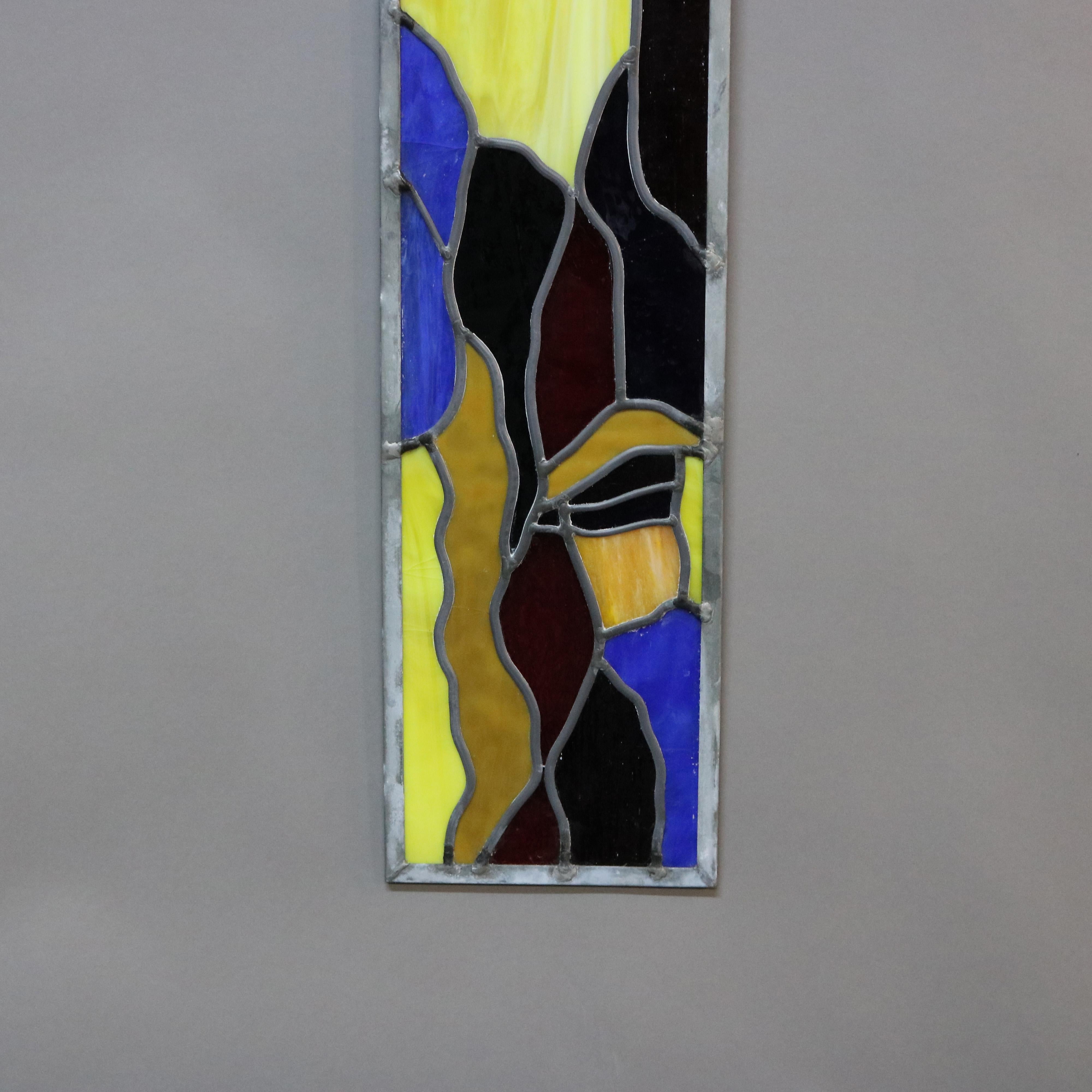 Antique Arts & Crafts Leaded Abstract Stained Glass Window Panel, Circa 1920 In Good Condition In Big Flats, NY
