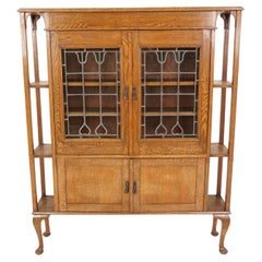 Antique Arts & Crafts Leaded Glass Oak Display Cabinet, Scotland 1900, B2604