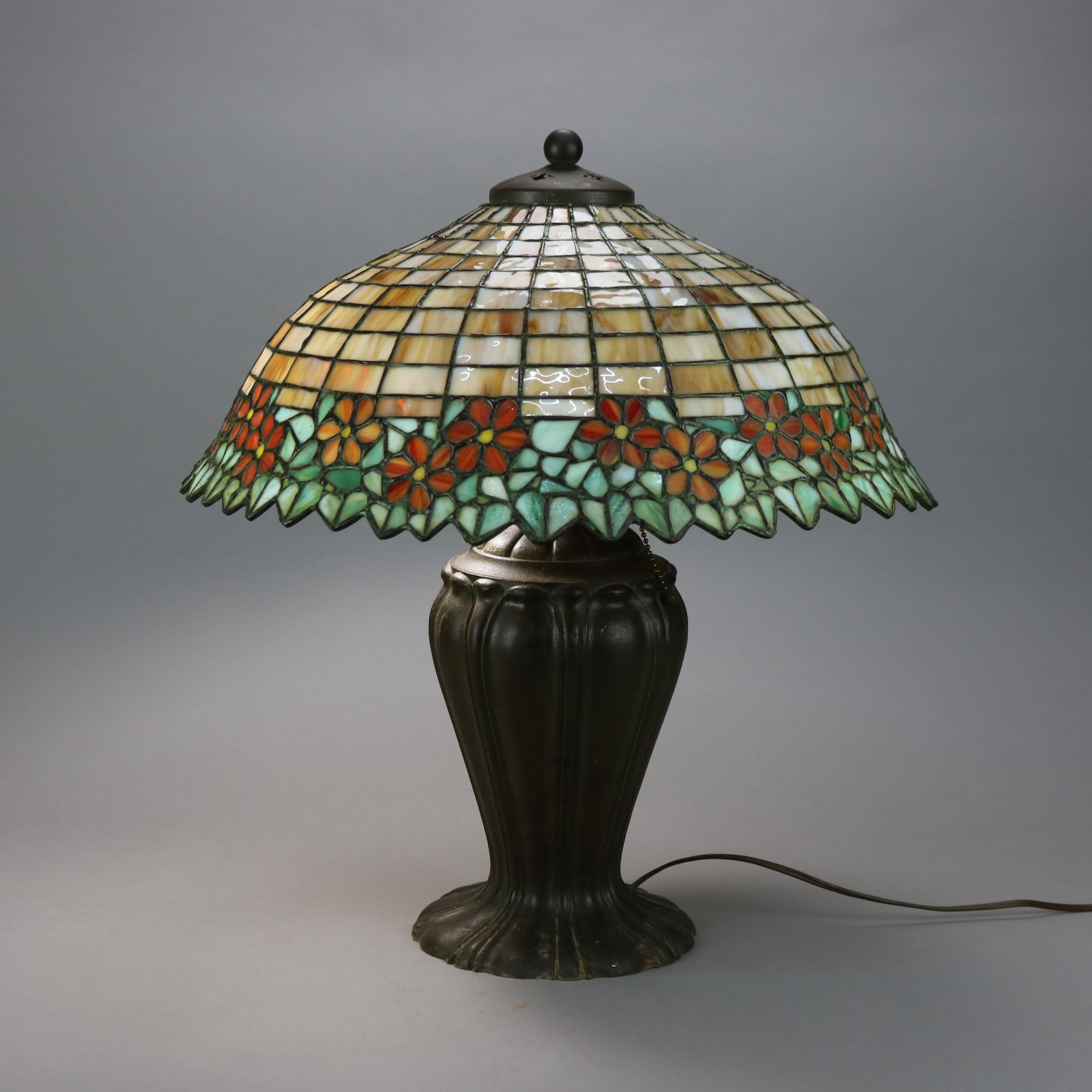 Arts and Crafts Antique Arts & Crafts Leaded Glass Table Lamp, Attr. Unique & Handel, circa 1920